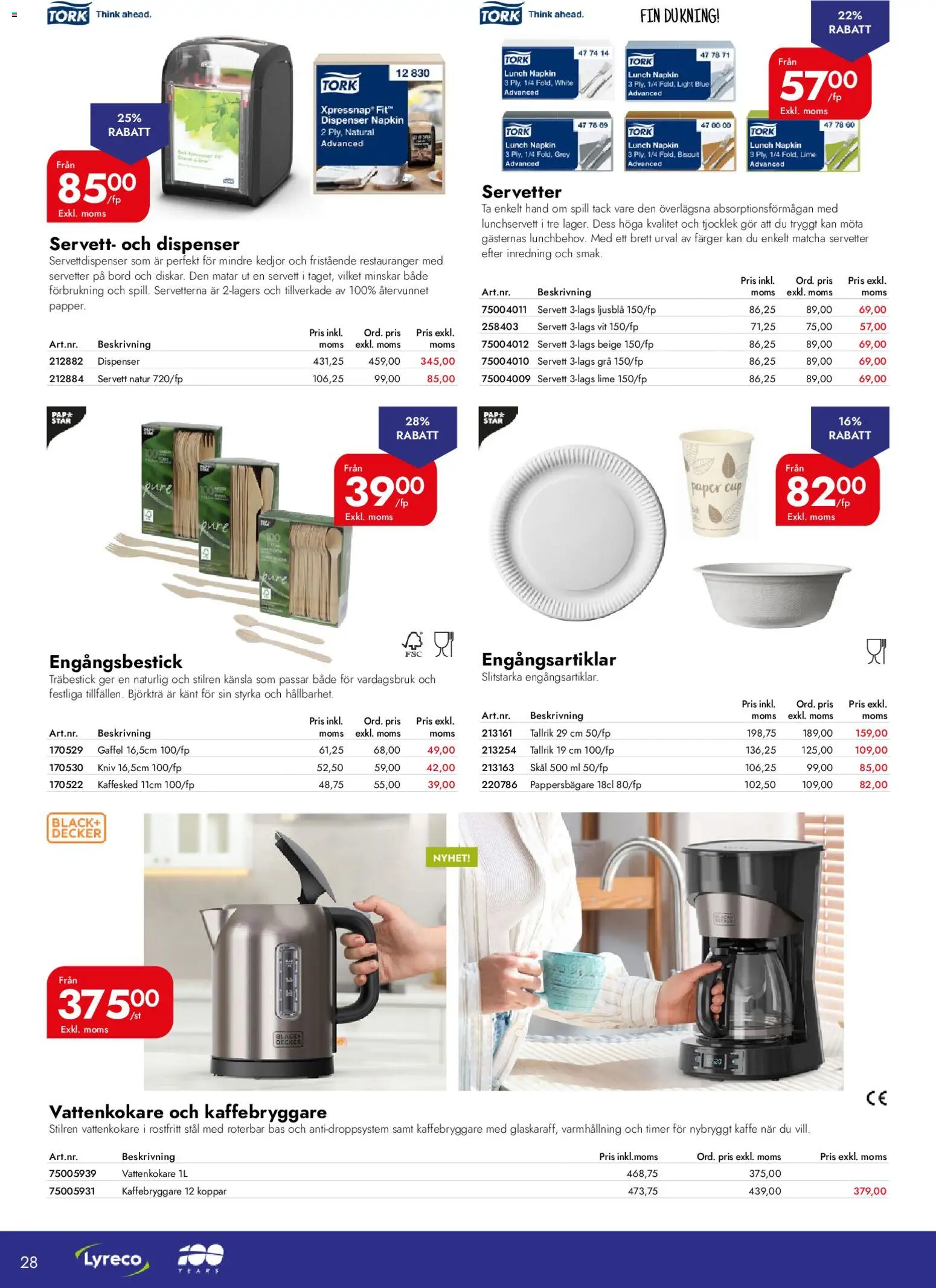 Lyreco reklamblad aktuell från 12.01.2026 | Sida: 28 | Produkter: Vattenkokare, Bord, Kaffe, Lime