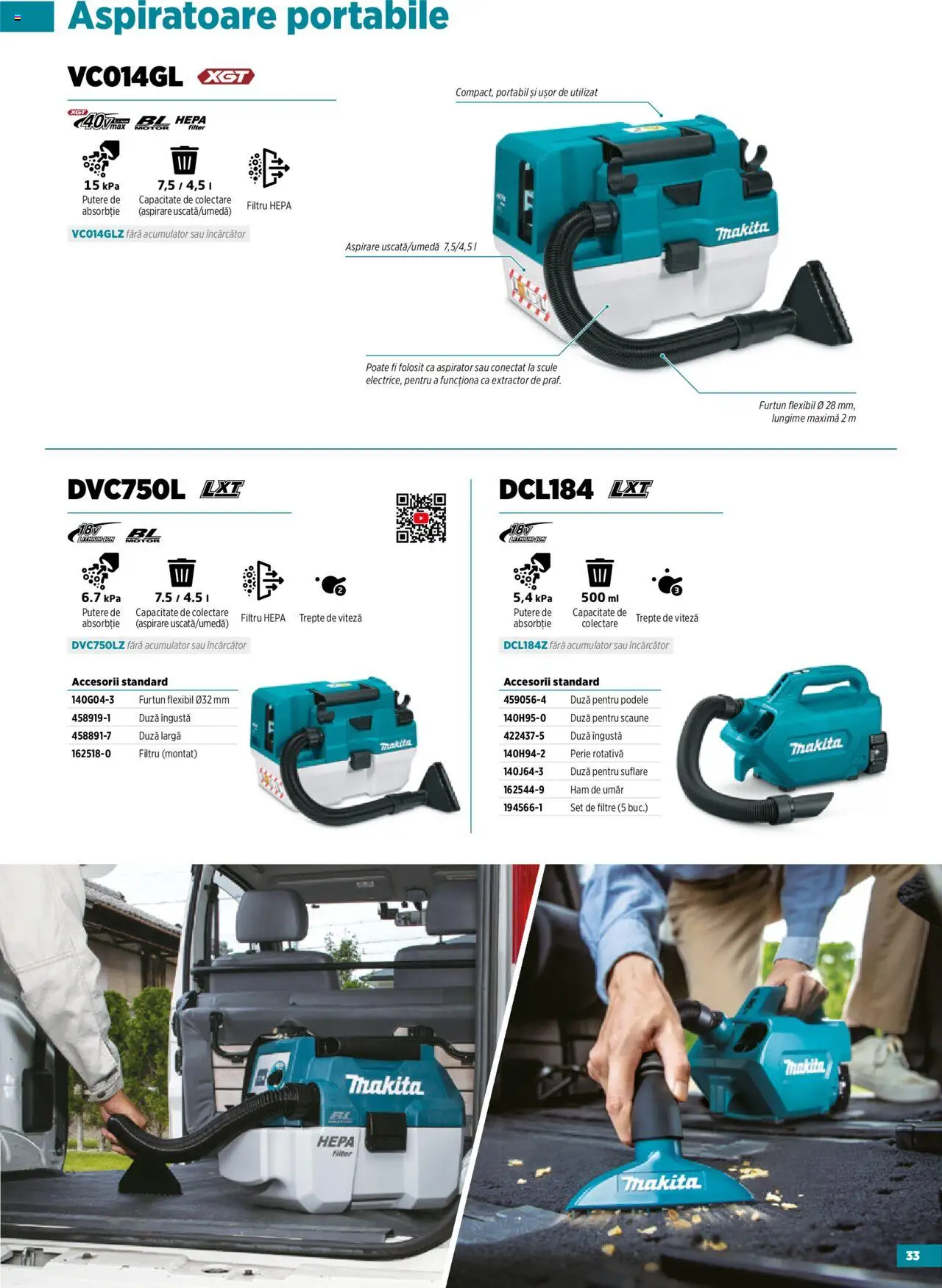 Noul catalog Makita – valabil de la 23.09.2025 | Pagină: 33 | Produse: Încărcător, Perie rotativă, Aspirator, Perie