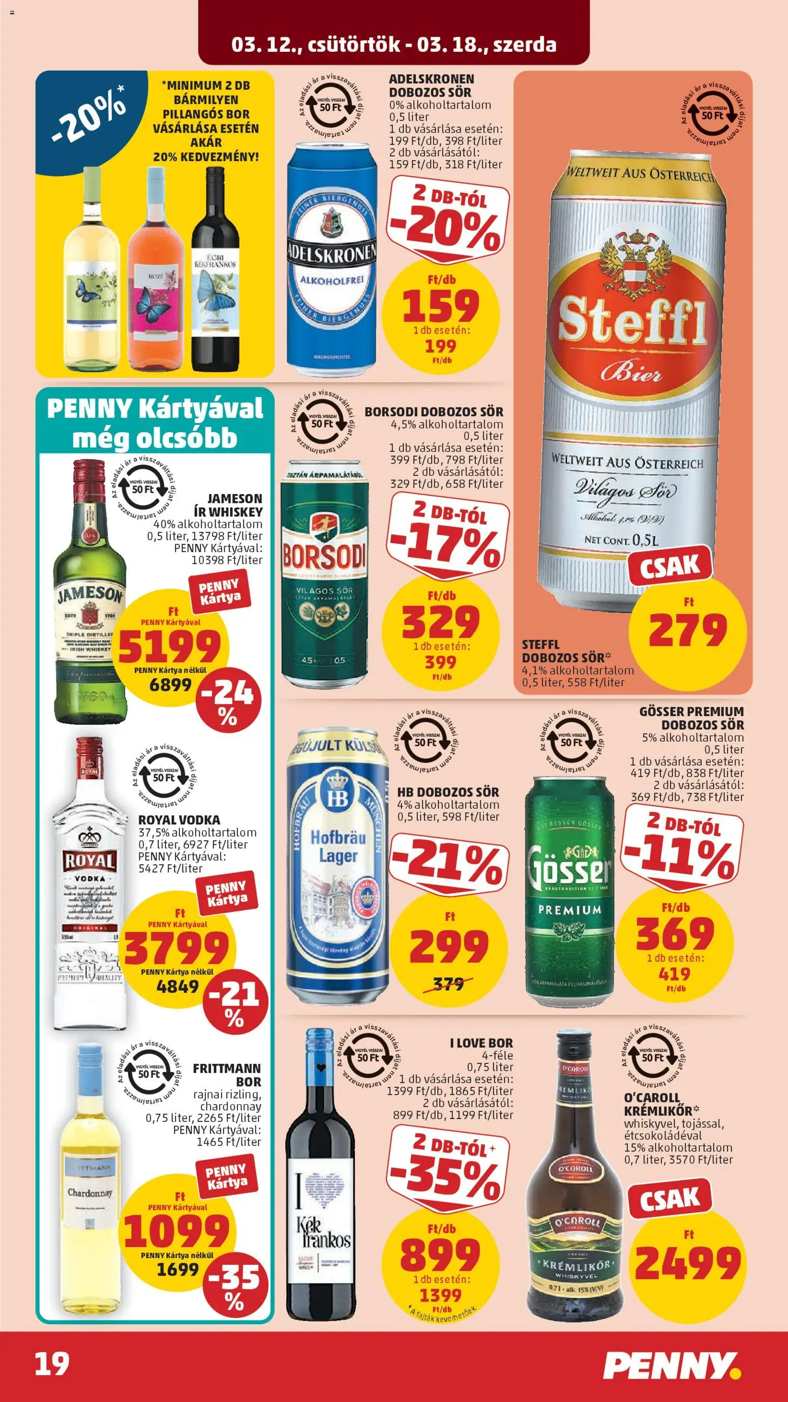 PENNY akciós ujság - amely érvényes a következő dátumtól: 12.03.2026 | Oldal: 25 | Termékek: Whiskey, Krémlikőr, Steffl, Só