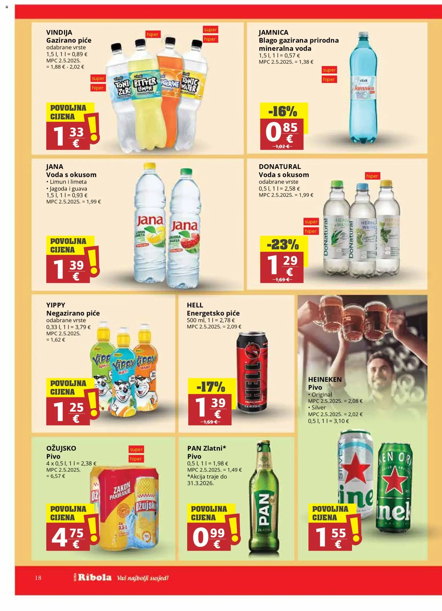 Ribola katalog | vrijedi od 11.03.2026 | Stranica: 18 | Proizvodi: Mineralna voda, Ožujsko, Jamnica, Pan