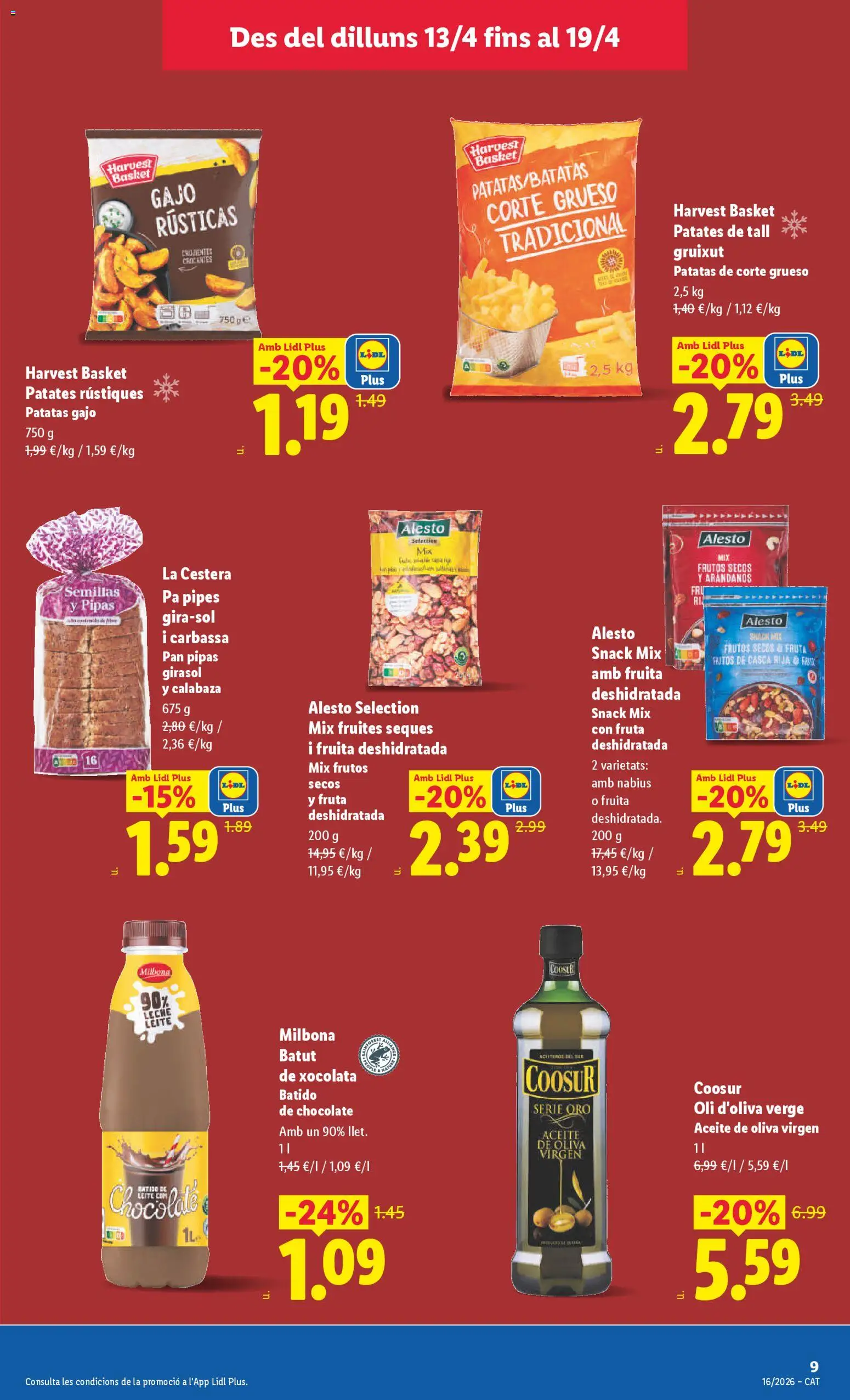 Lidl folleto │ válido desde el 13.04.2026 | Página: 13 | Productos: Leche, Pan, Chocolate, Frutos secos
