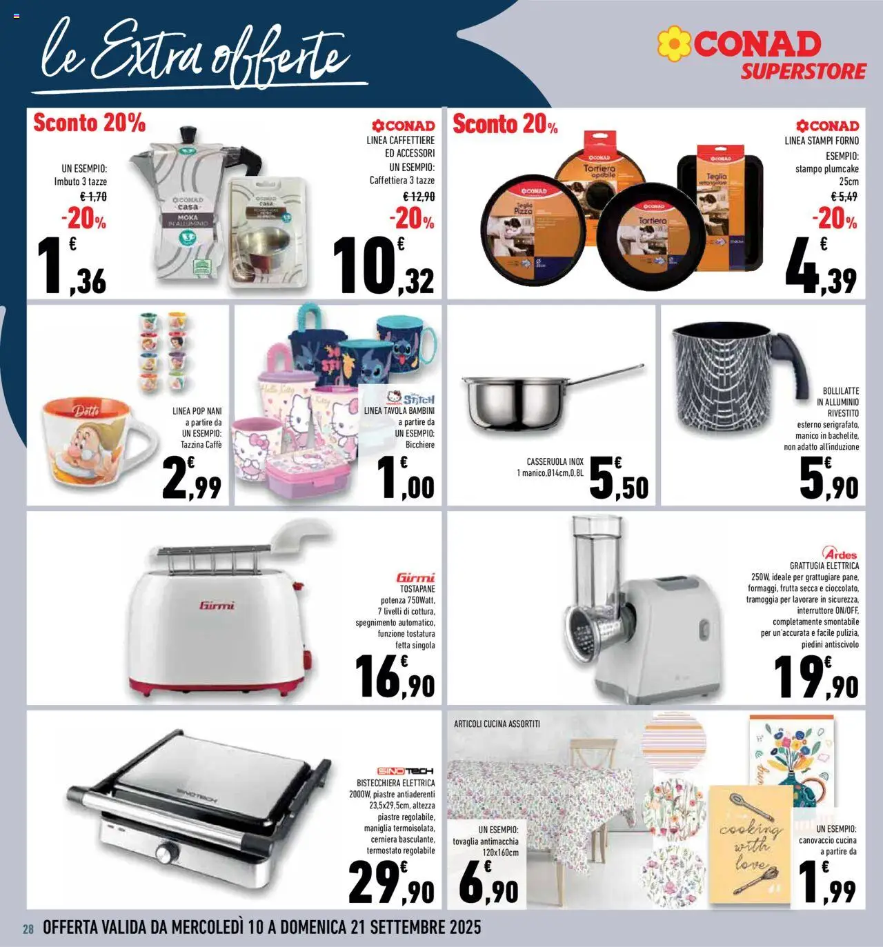 Volantino Conad del 10.09.2025 | Pagina: 28 | Prodotti: Caffettiera, Casseruola, Alluminio, Tovaglia