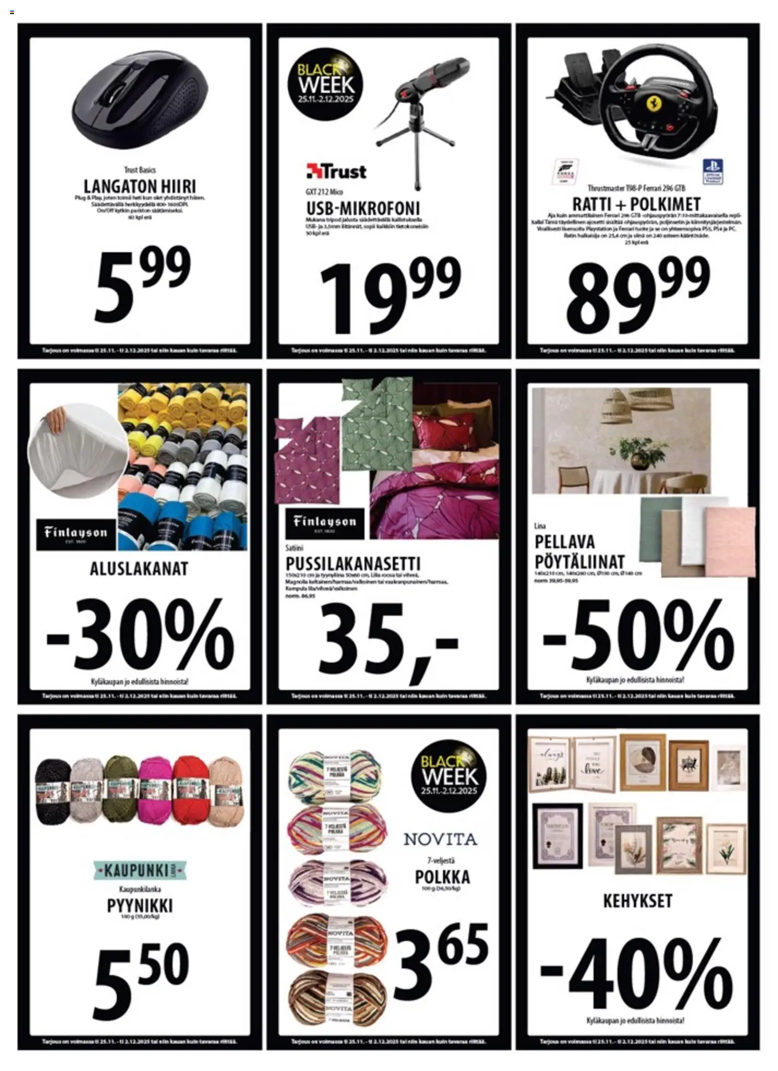Tuuri - Black Friday – voimassa 25.11.2025 alkaen | Sivu: 22 | Tuotteet: Pussilakanasetti, Rätti, Jalusta, Hiiri