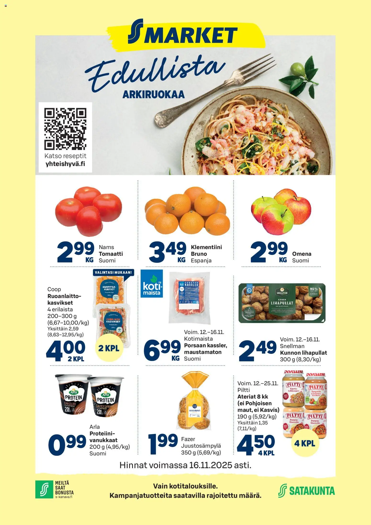 S-market Ulvila – voimassa 12.11.2025 alkaen | Sivu: 1 | Tuotteet: Klementiini, Kurpitsa