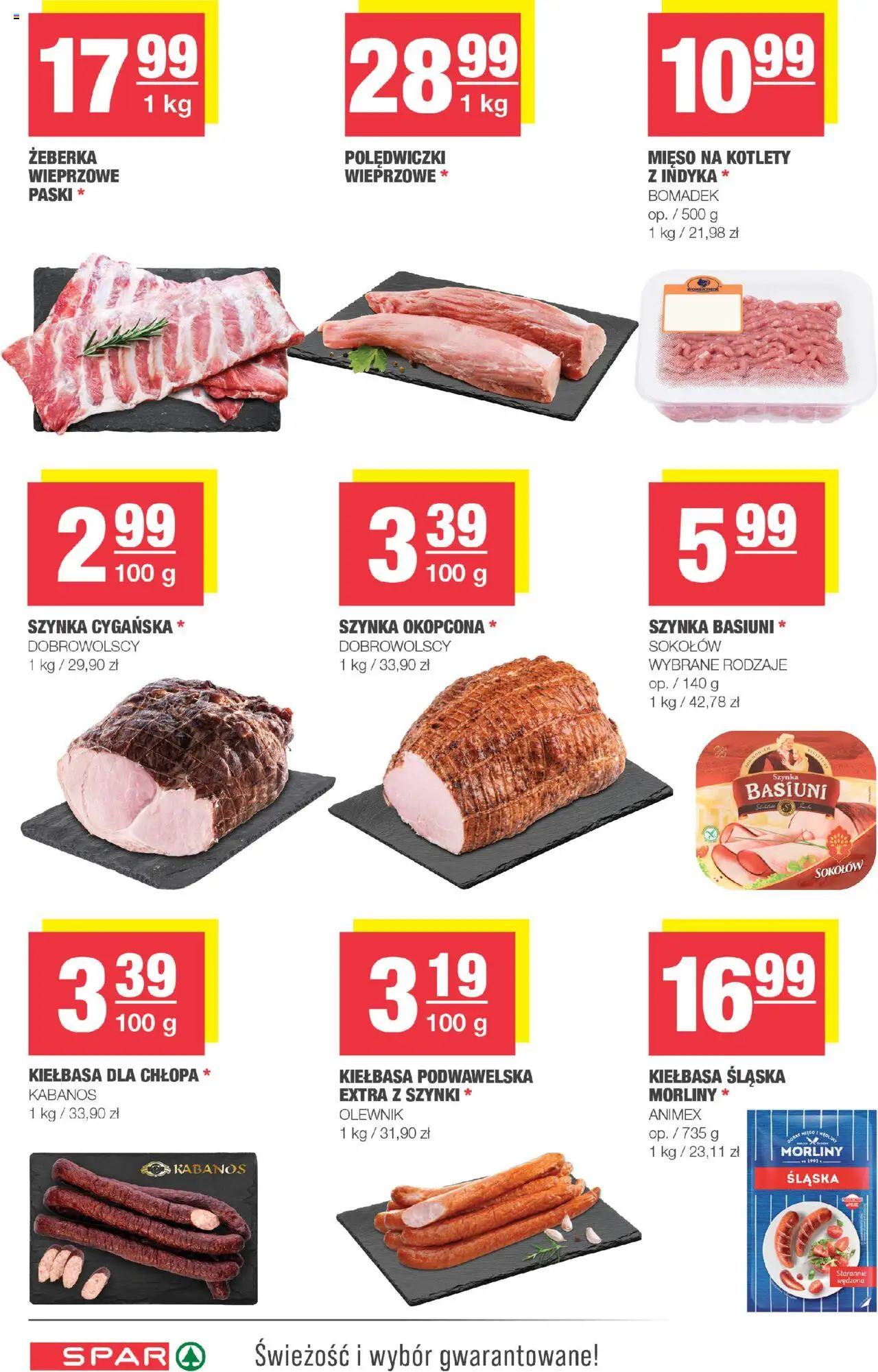 Spar Gazetka od 27.08.2025 | Strona: 4 | Produkty: Mięso, Polędwiczki wieprzowe, Kiełbasa śląska, Kotlety