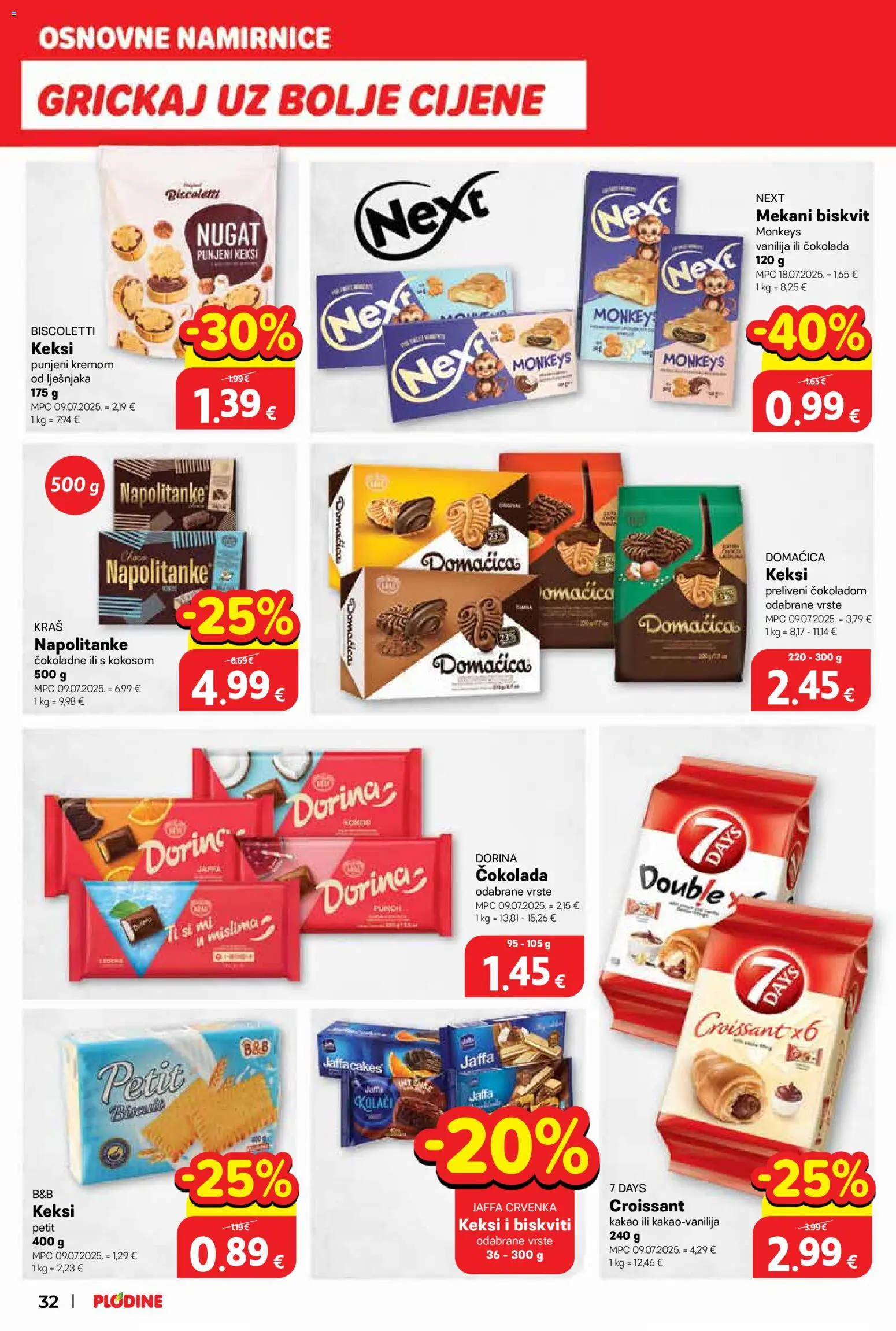 Plodine katalog | vrijedi od 04.03.2026 | Stranica: 32 | Proizvodi: Dorina, Keksi, Napolitanke, Kakao