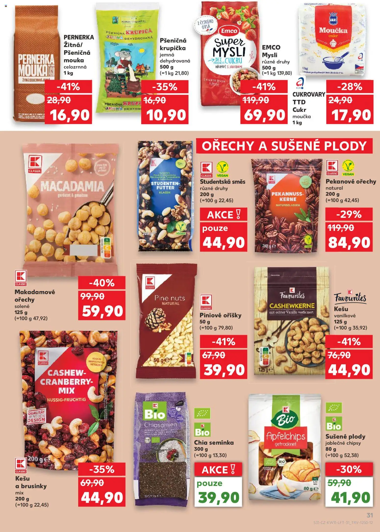 Kaufland leták od 11.03.2026 | Strana: 31 | Produkty: Kešu, Studentská směs, Piniové oříšky, Mysli