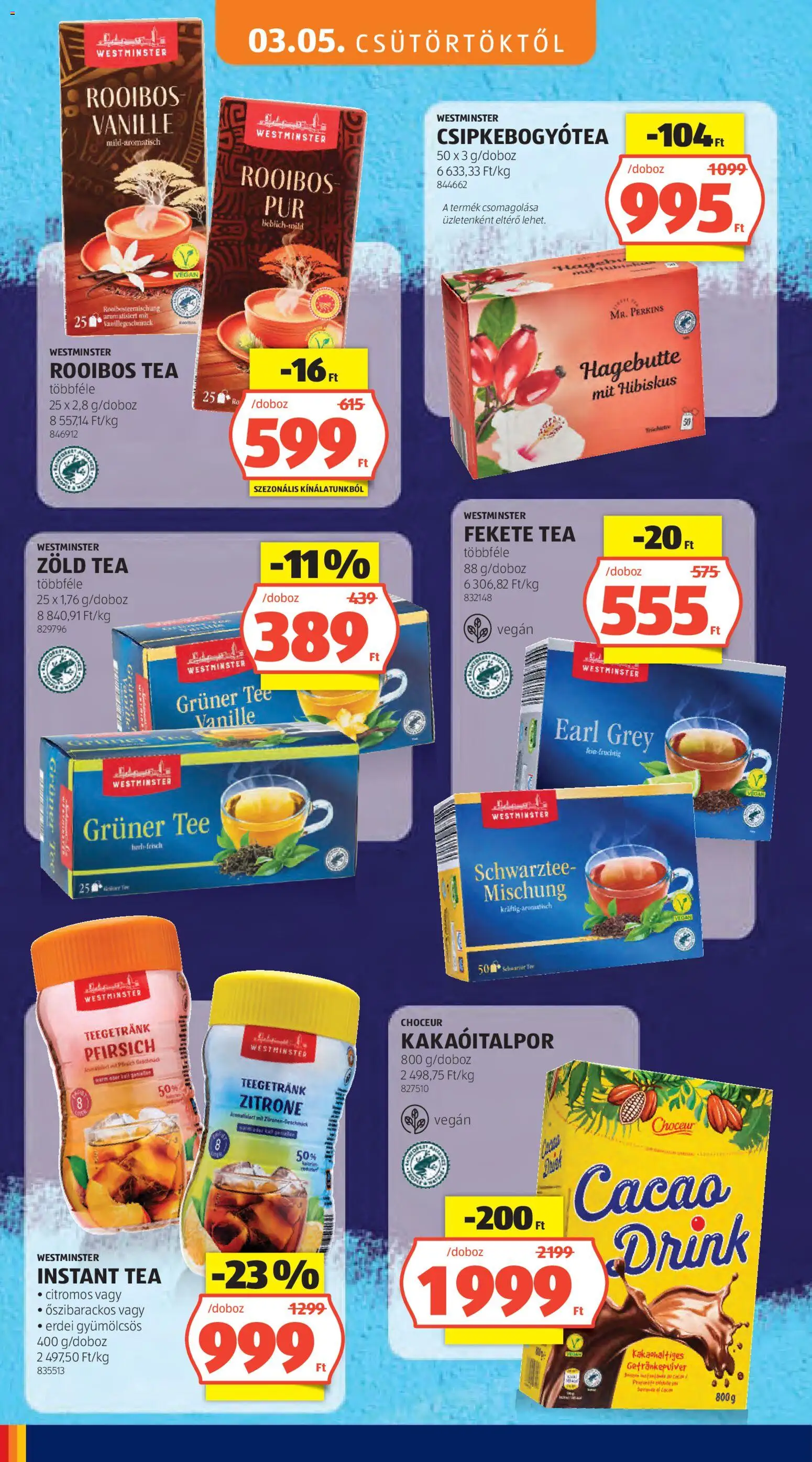 Aldi akciós ujság - amely érvényes a következő dátumtól: 05.03.2026 | Oldal: 18 | Termékek: Rooibos tea, Zöld tea, Tea, Vegán