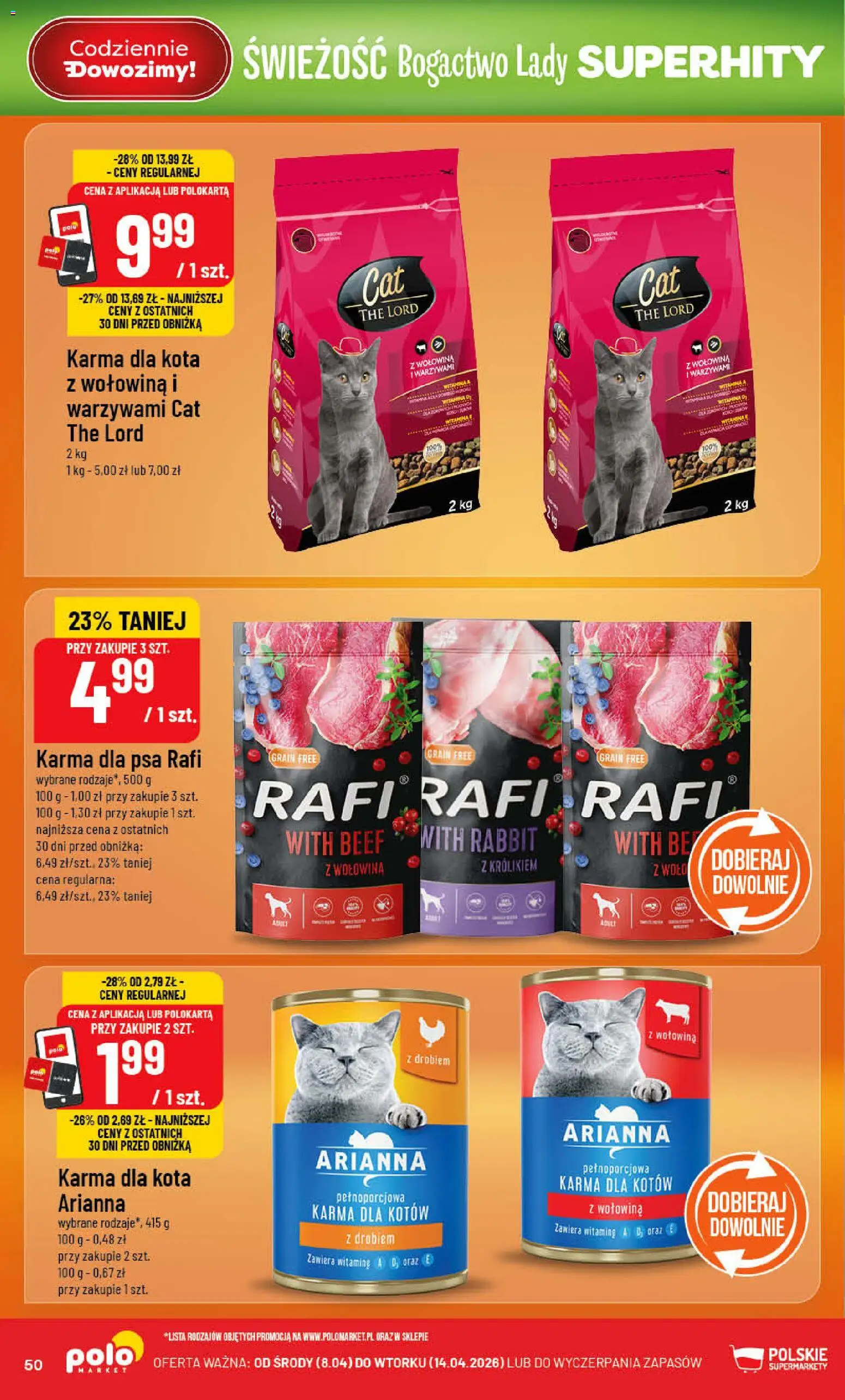 POLOmarket gazetka od 08.04.2026 | Strona: 50 | Produkty: Karma dla kotów, Karma dla kota, Karma dla psa, Wołowina