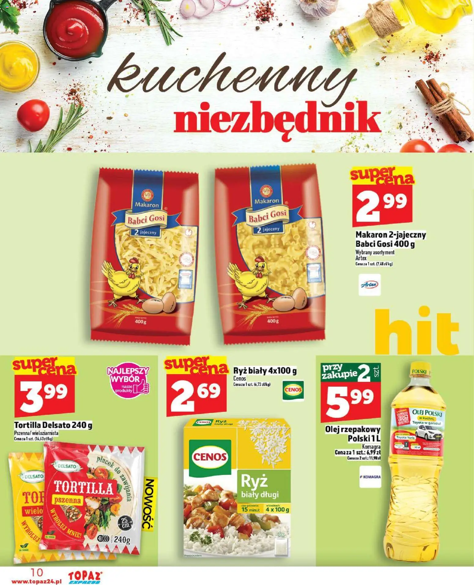 Topaz Gazetka - Express od 13.11.2025 | Strona: 10 | Produkty: Olej rzepakowy, Tortilla, Ryż, Makaron