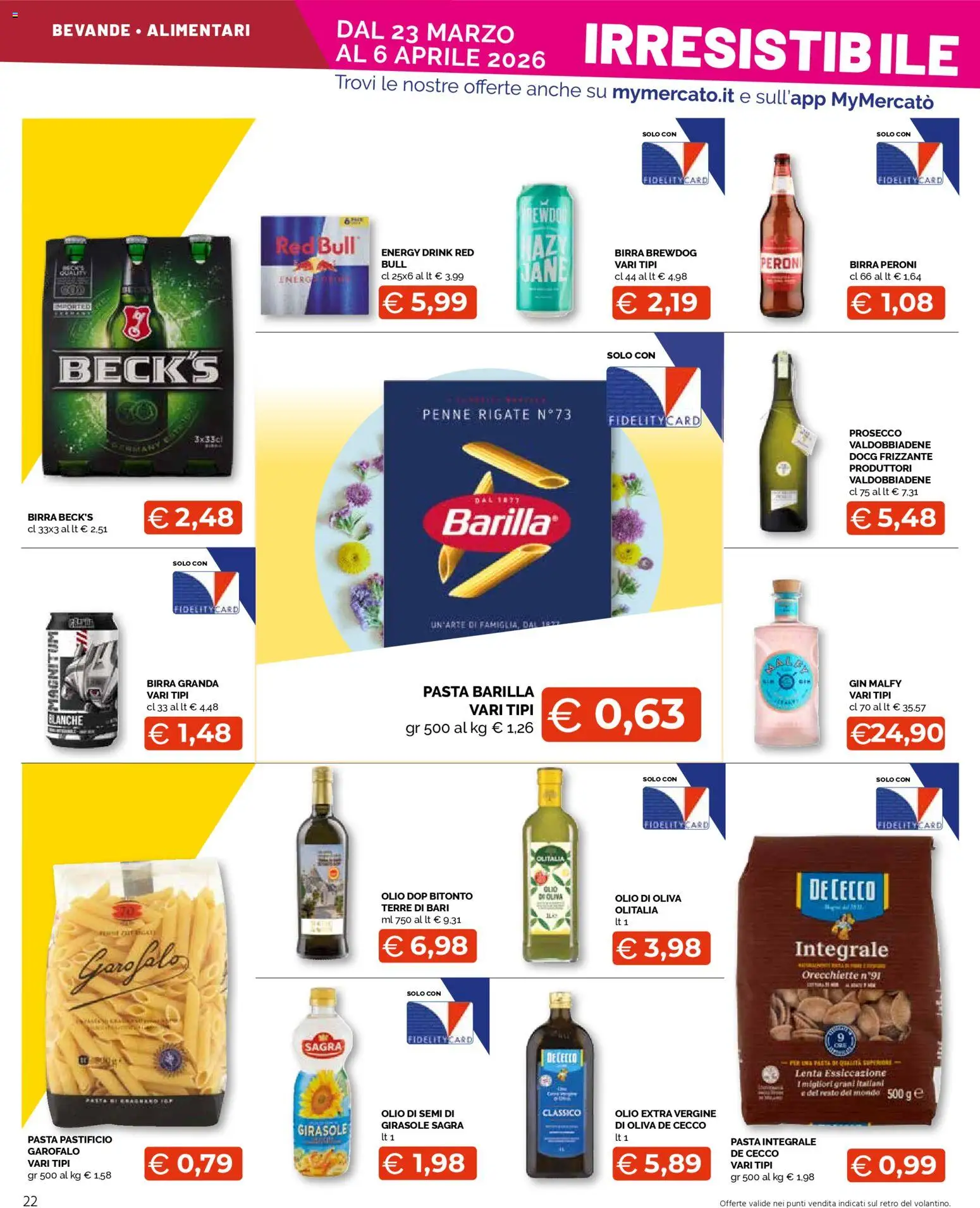 Volantino Mercatò del 23.03.2026 | Pagina: 22 | Prodotti: Birra, Olio, Pasta, Olio extra vergine