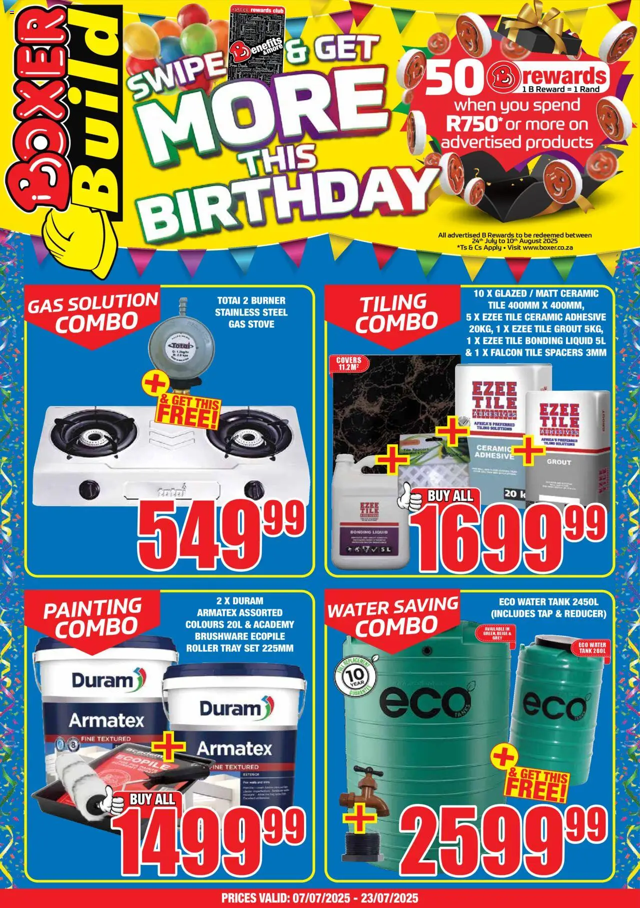 Boxer KwaZulu-Natal - Build │ valid from 07.07.2025 | Page: 1 | Products: Stove, Tile grout, Gas stove, Tap