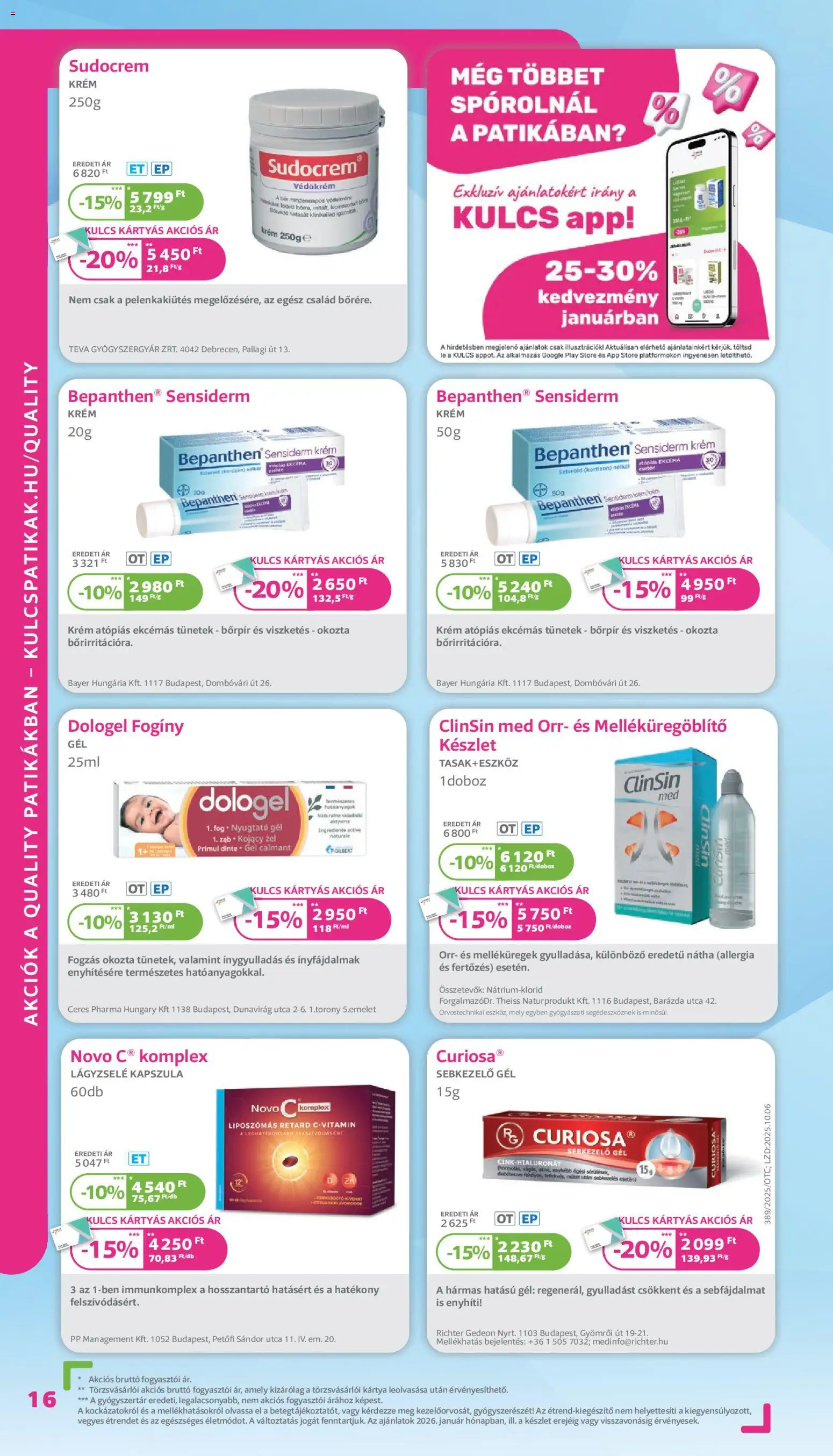 Kulcs Patika akciós ujság - amely érvényes a következő dátumtól: 01.01.2026 | Oldal: 16 | Termékek: Doboz, Bor