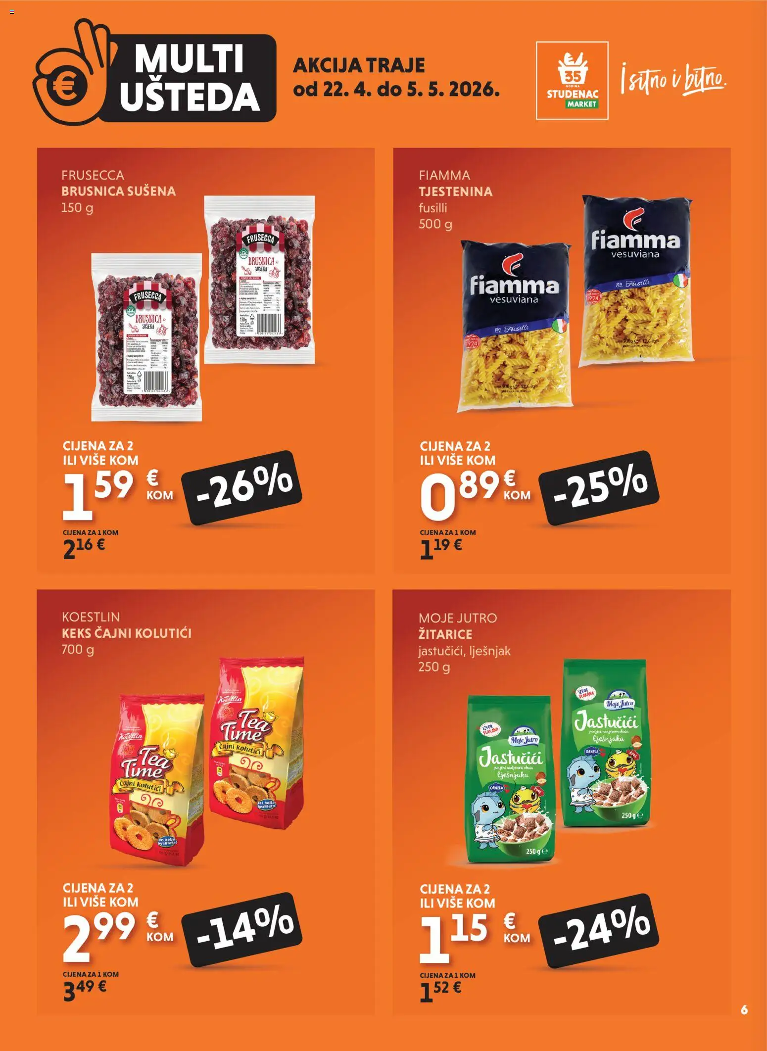 Studenac katalog | vrijedi od 22.04.2026 | Stranica: 6 | Proizvodi: Čajni kolutići, Žitarice, Lješnjak, Brusnica