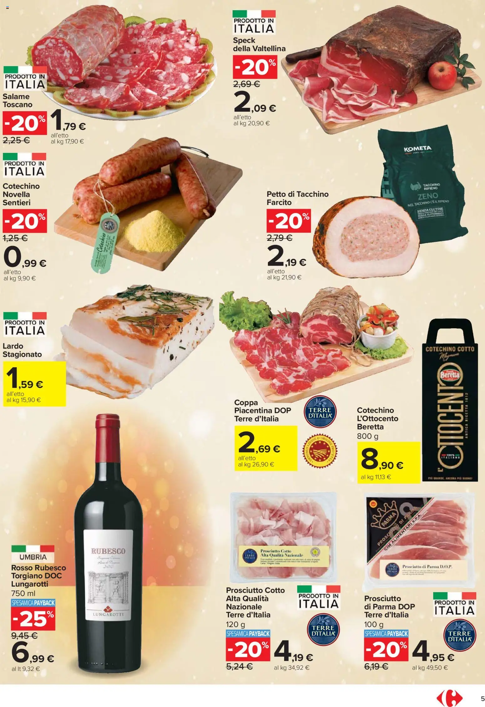 Volantino Carrefour del 27.11.2025 | Pagina: 5 | Prodotti: Speck, Prosciutto Cotto, Prosciutto, Cotechino