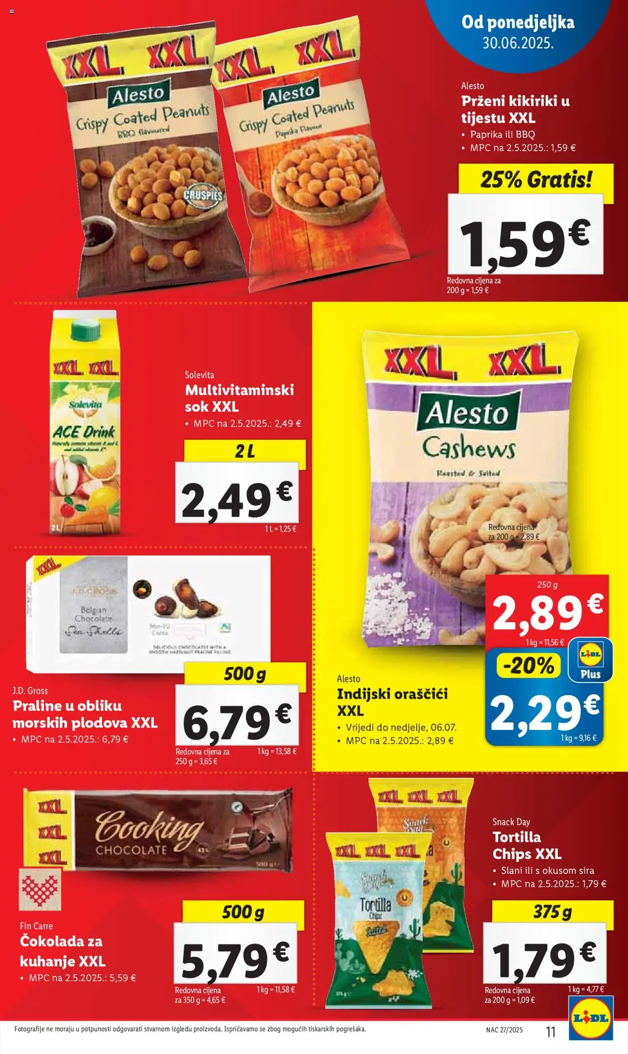 Lidl katalog | vrijedi od 30.06.2025 | Stranica: 11 | Proizvodi: Čokolada, Sok, Paprika, Kikiriki