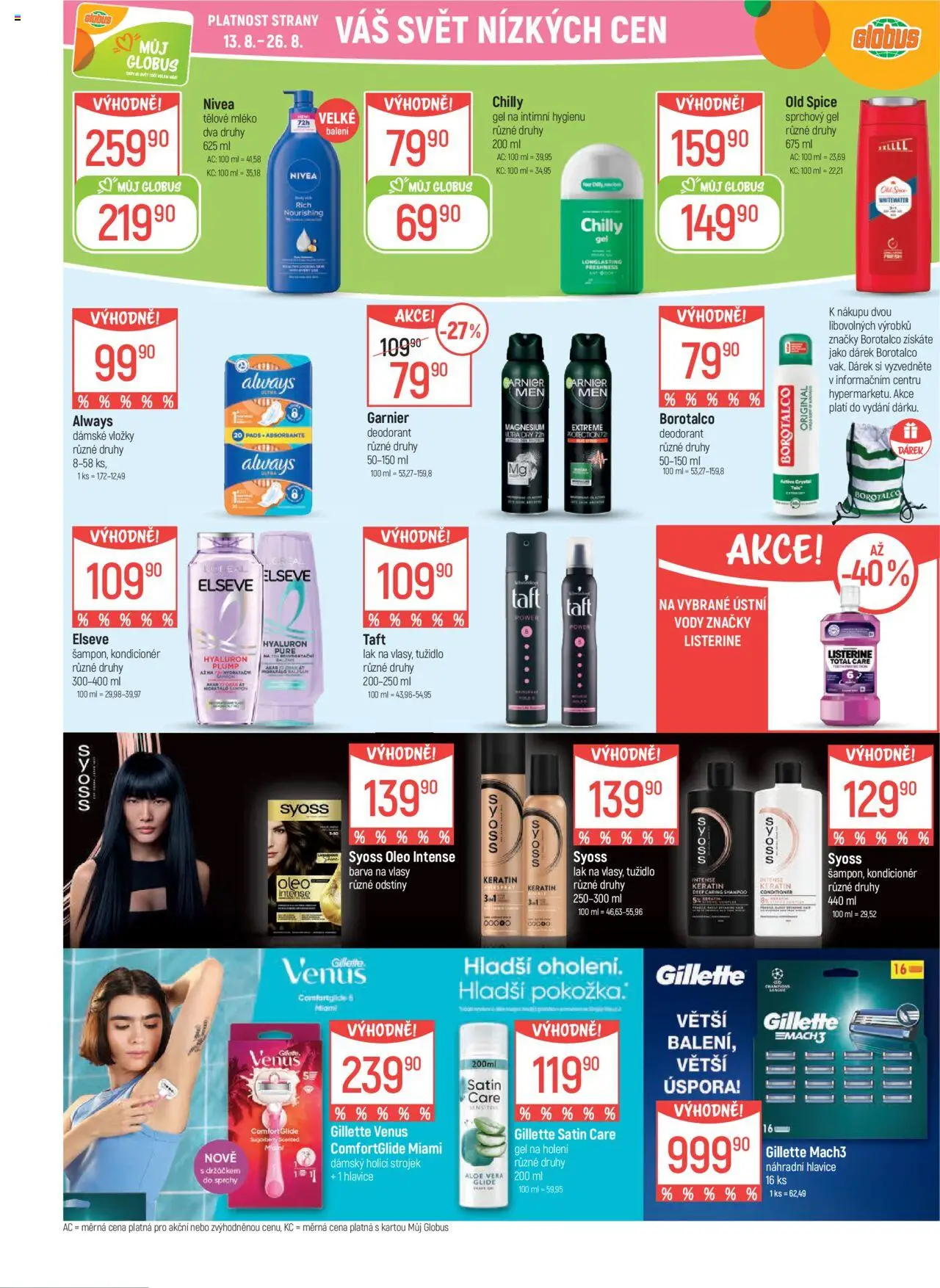 Globus leták - České Budějovice od 13.08.2025 | Strana: 32 | Produkty: Tělové mléko, Vložky, Gel na holení, Holicí strojek