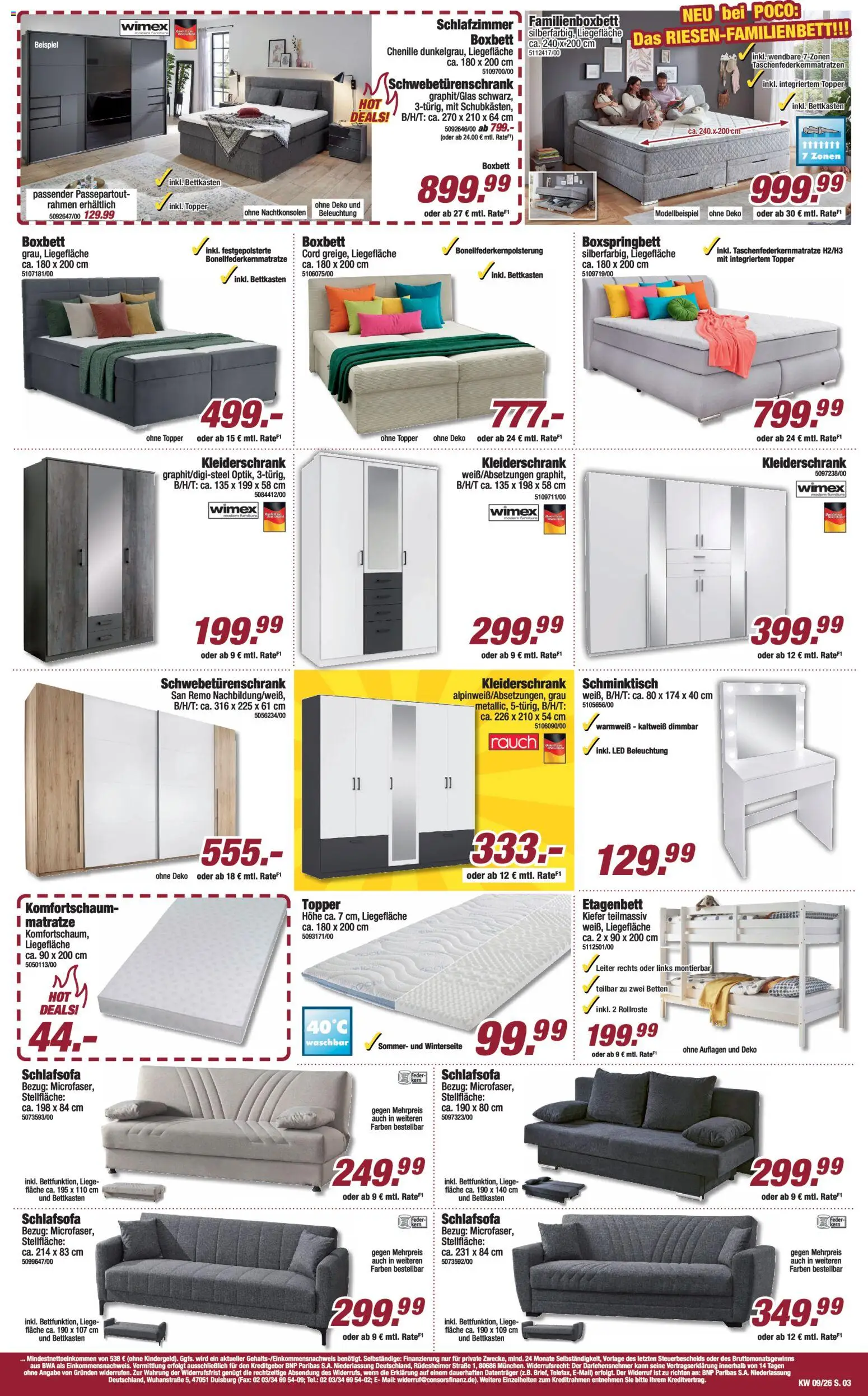 Poco Prospekt 	 – gültig ab 22.02.2026 | Seite: 3 | Produkte: Schlafsofa, Matratze, Kleiderschrank, Liege