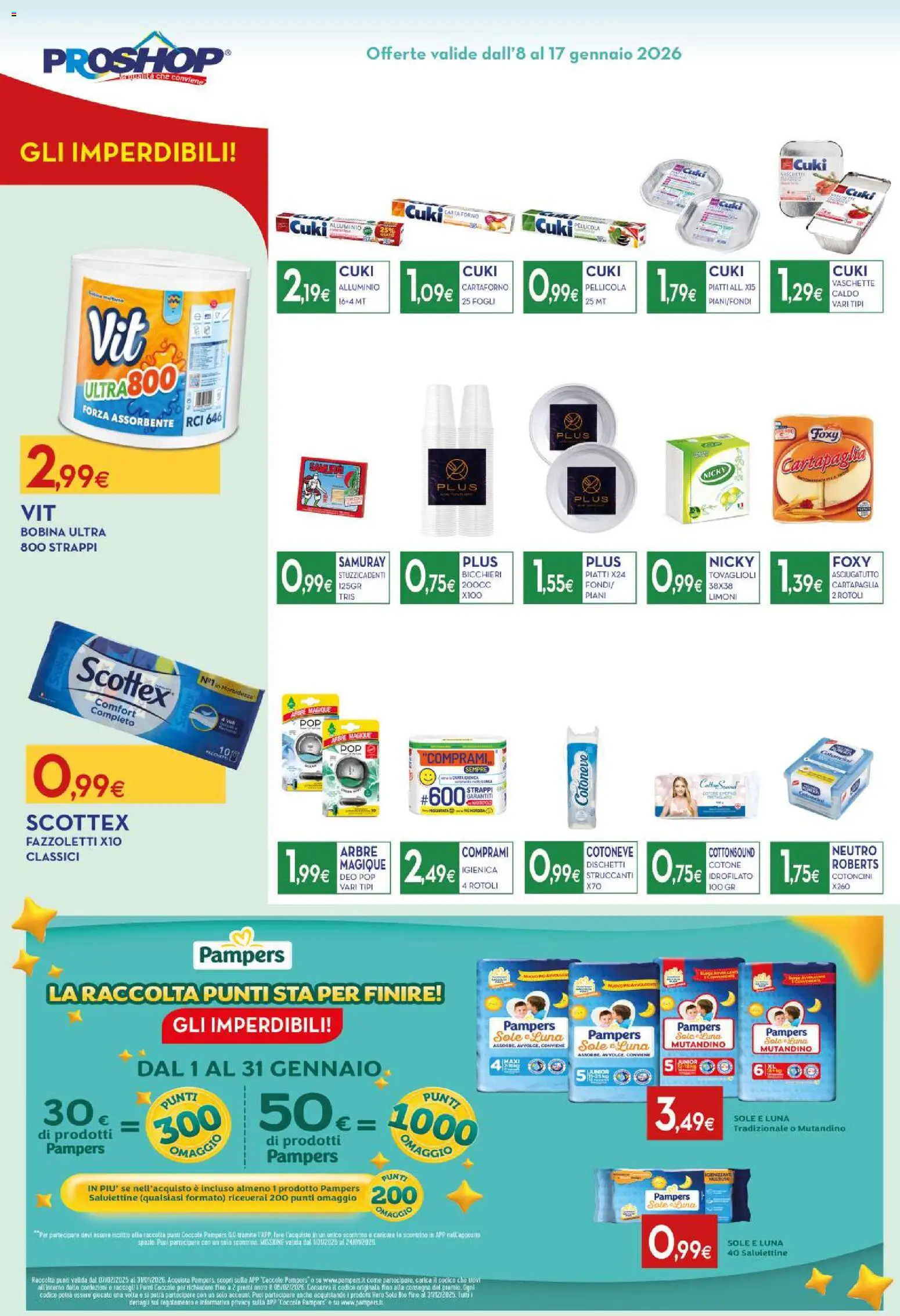 Volantino Proshop del 08.01.2026 | Pagina: 4 | Prodotti: Fazzoletti, Asciugatutto, Pellicola, Vaschette