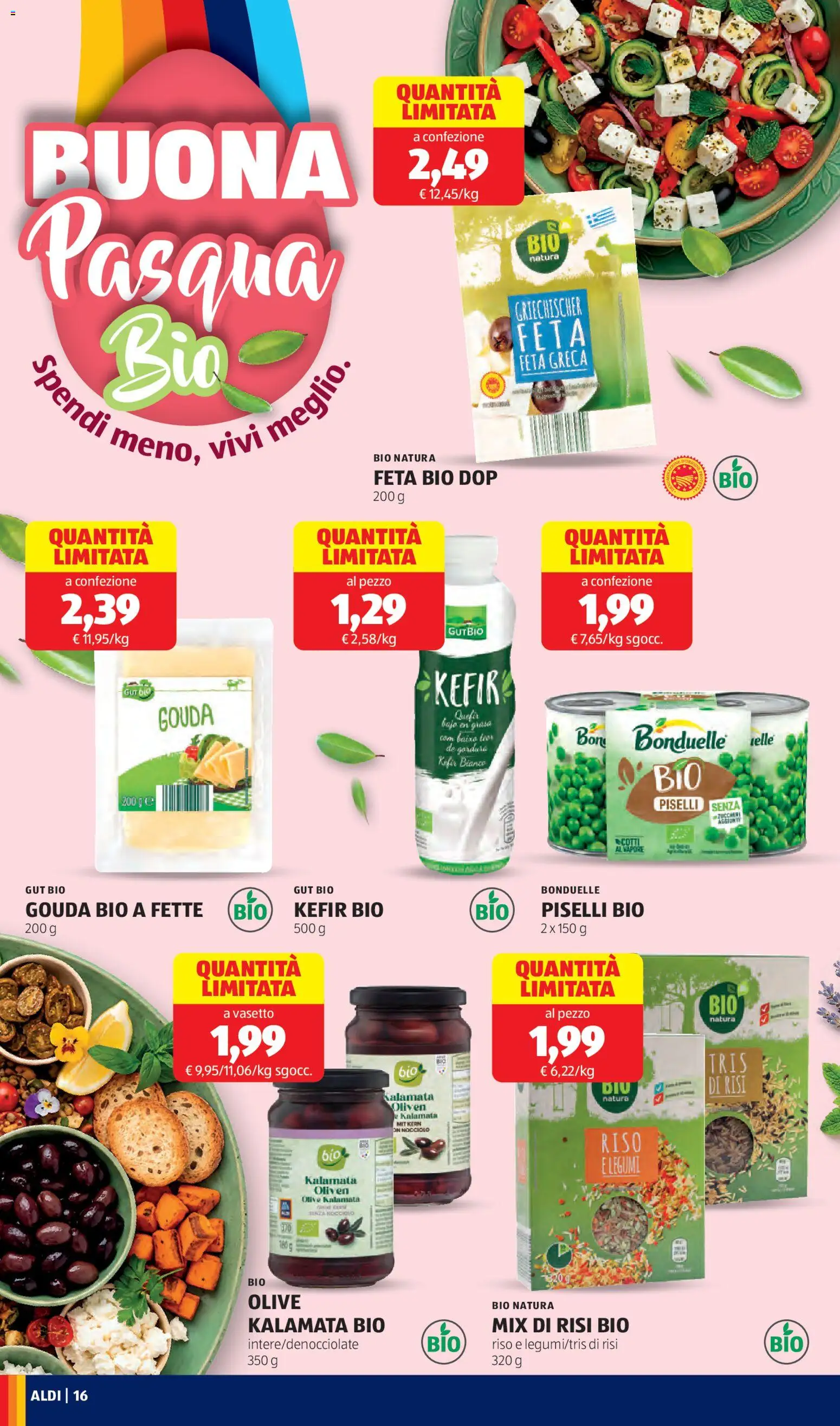 Volantino Aldi del 16.03.2026 | Pagina: 16 | Prodotti: Legumi, Olive, Piselli, Feta
