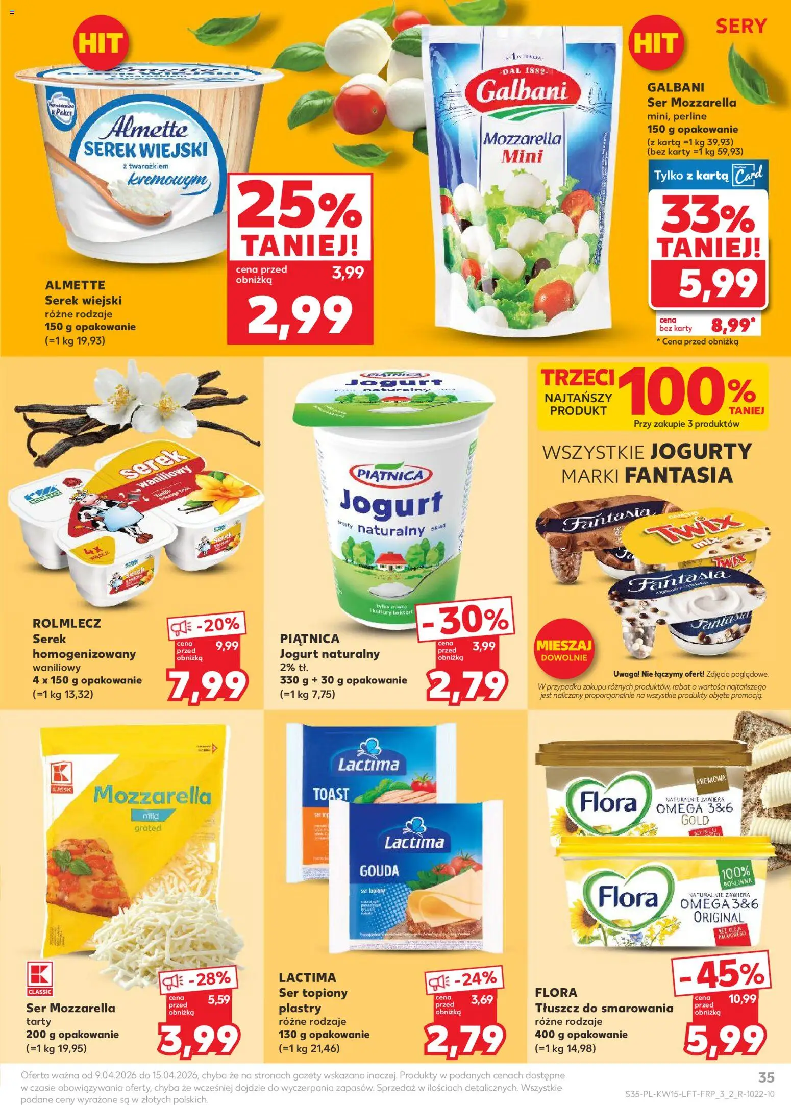 Kaufland Polsko leták od 09.04.2026 | Strana: 35 | Produkty: Mléko, Jogurt, Mozzarella, Flora