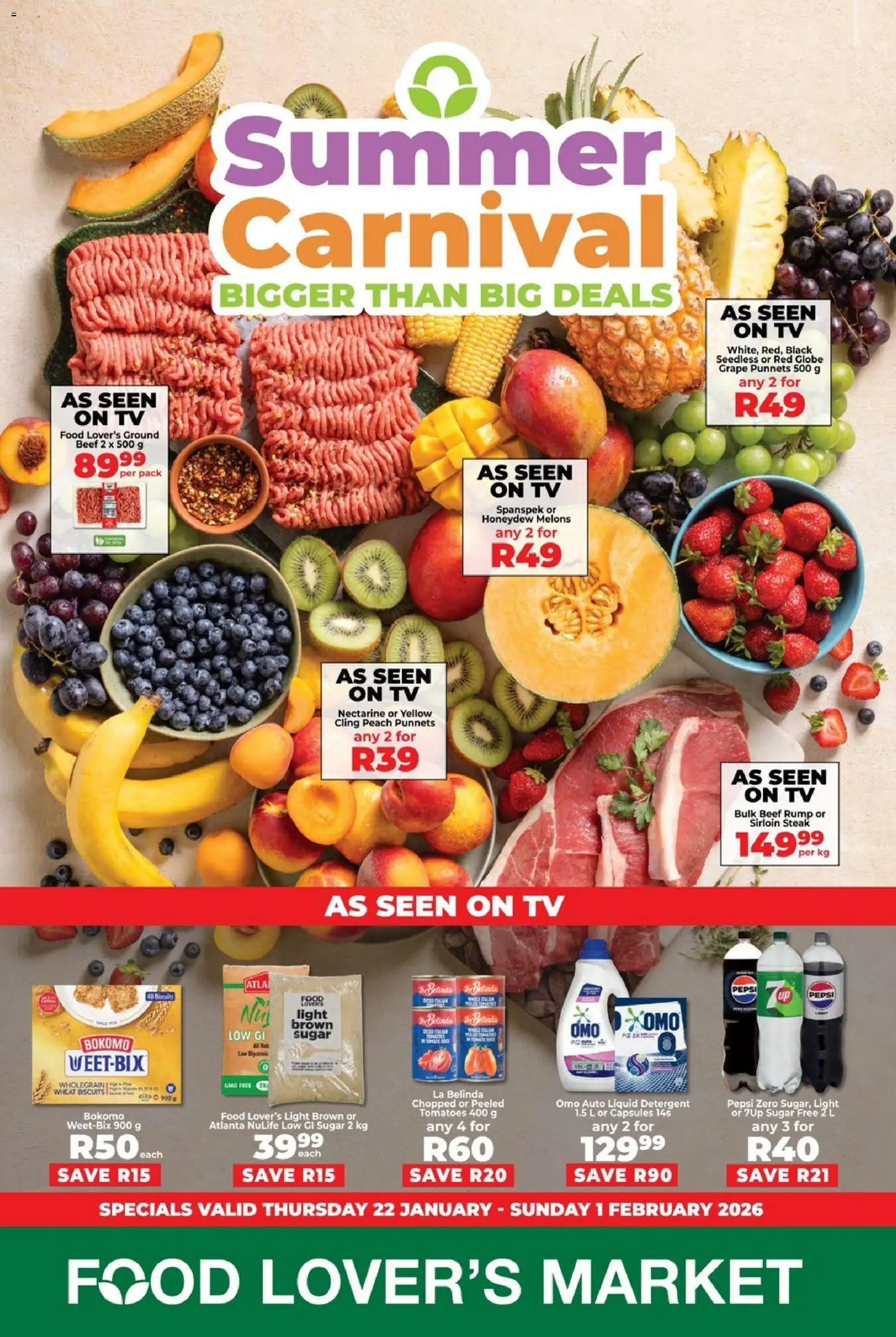 New Food Lover's Market catalogue – valid from 22.01.2026 | Page: 1 | Products: Globe, Steak, Biscuits, Peach