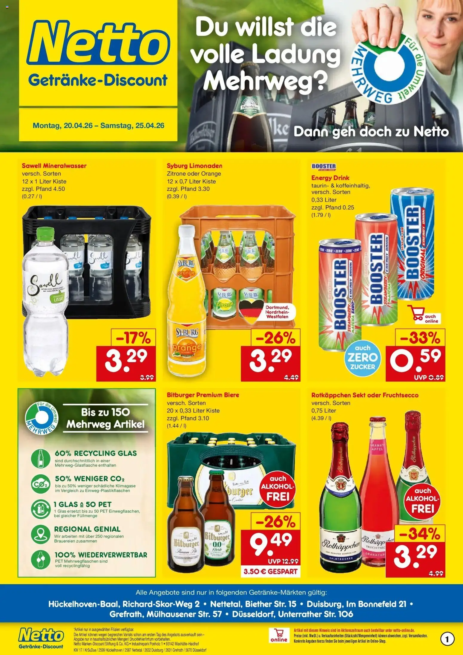 Netto Marken-Discount Prospekt Grefrath	 – gültig ab 20.04.2026 | Seite: 1 | Produkte: Energy, Sekt, Äpfel, Zitrone