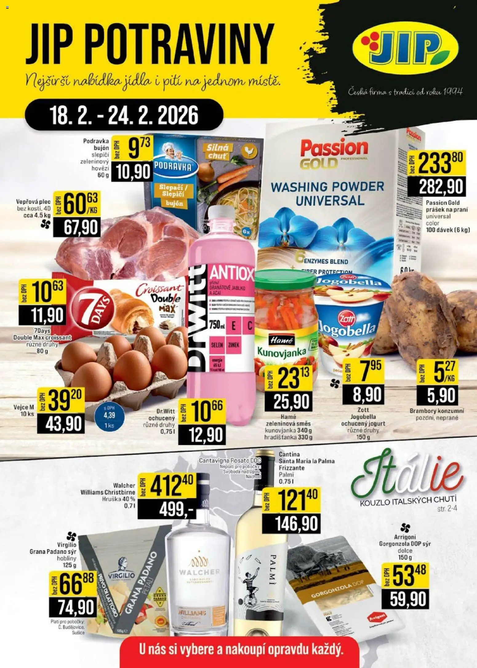 Jip leták - Cash & Carry od 18.02.2026 | Strana: 1 | Produkty: Hovězí, Sýr, Brambory, Potraviny