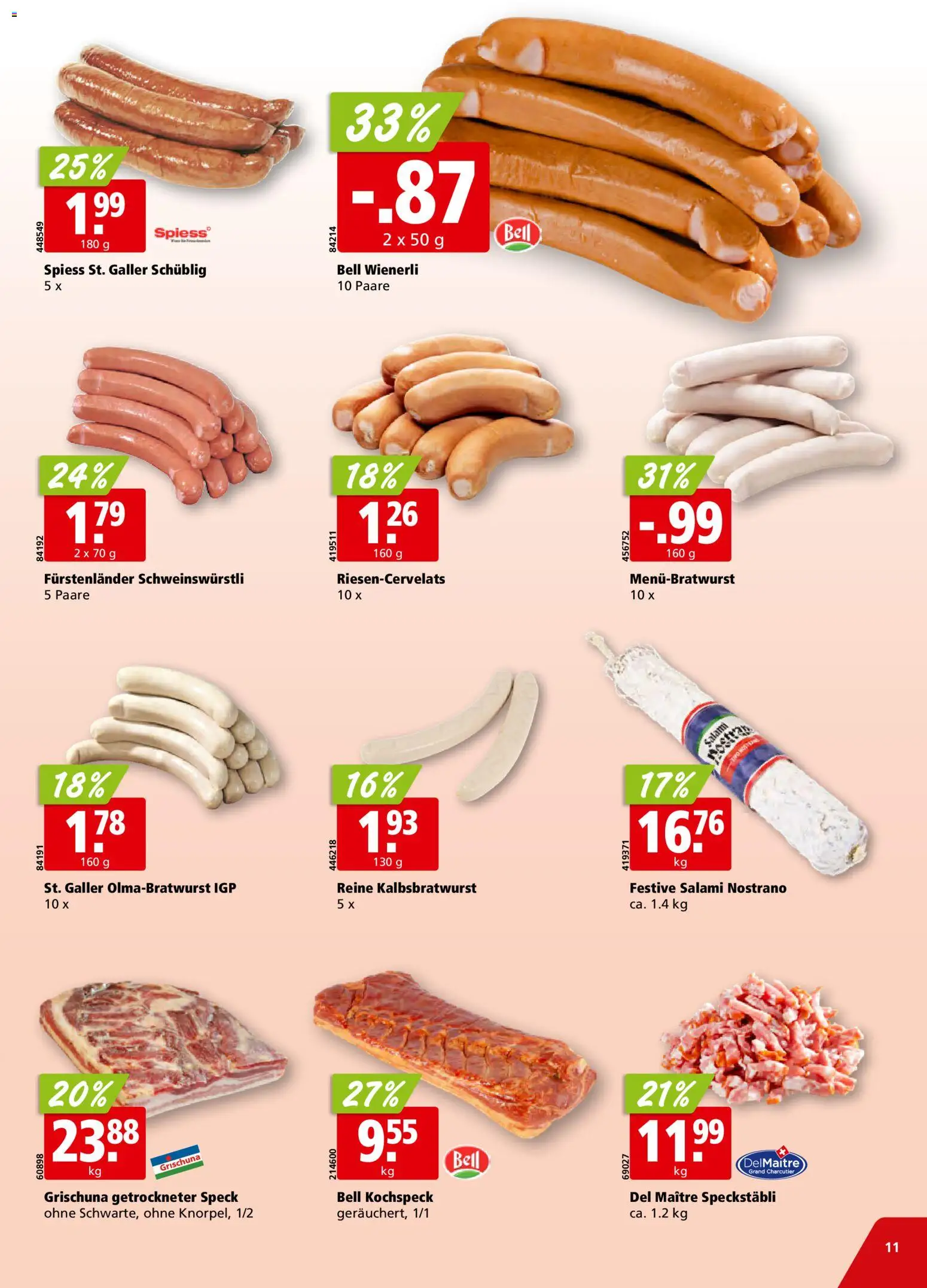 Aligro aktionen Schlieren, Gossau SG, Frauenfeld, Rapperswil-Jona, Sargans, Bern – gültig ab 20.04.2026 | Seite: 11 | Produkte: Salami