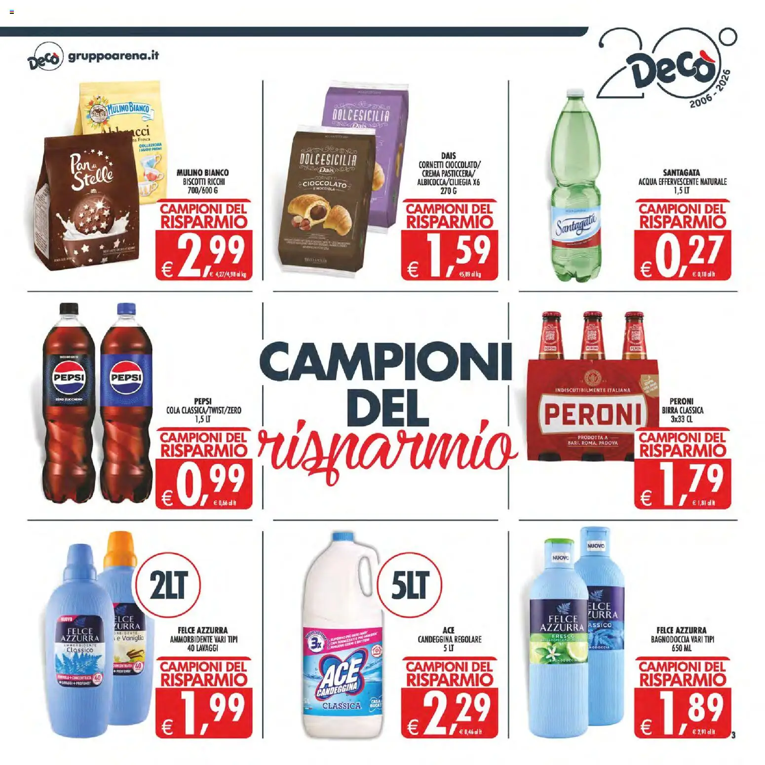 Volantino Decò del 07.04.2026 | Pagina: 3 | Prodotti: Birra, Ammorbidente, Candeggina, Zucchero