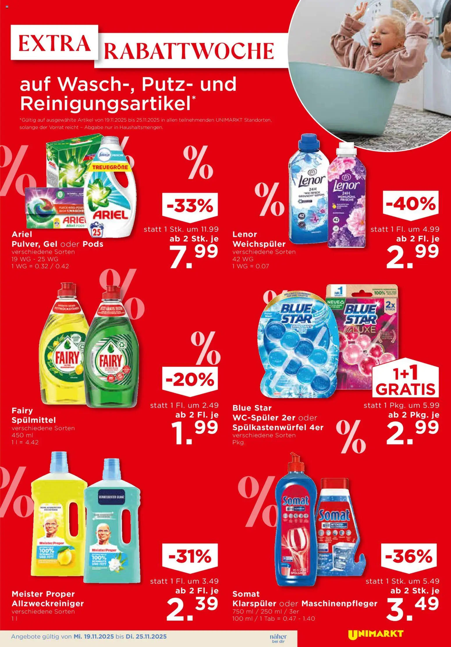 Unimarkt Flugblatt gültig ab 19.11.2025 | Seite: 13 | Produkte: Klarspüler, Weichspüler