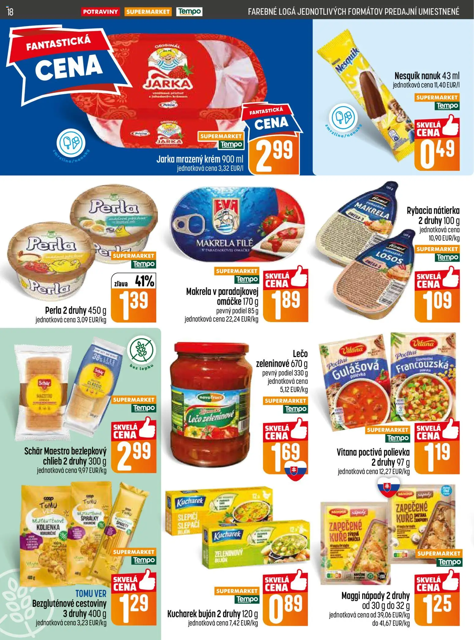 Nové COOP Jednota akcie – leták je platný od 23.04.2026 | Strana: 18 | Produkty: Cestoviny, Losos, Krém, Nesquik