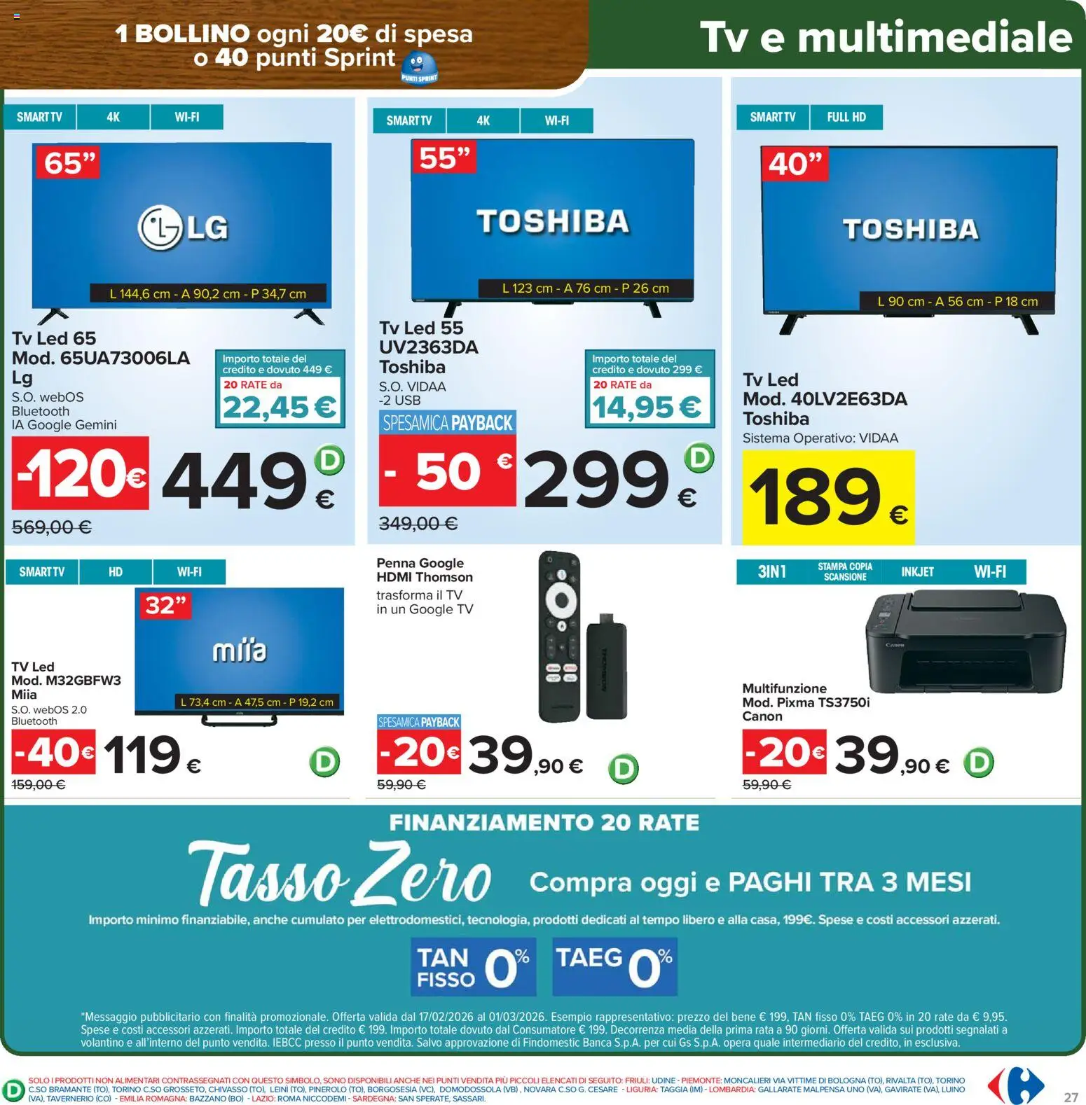 Volantino Carrefour del 17.02.2026 | Pagina: 27 | Prodotti: smart TV, TV, USB, Stampa