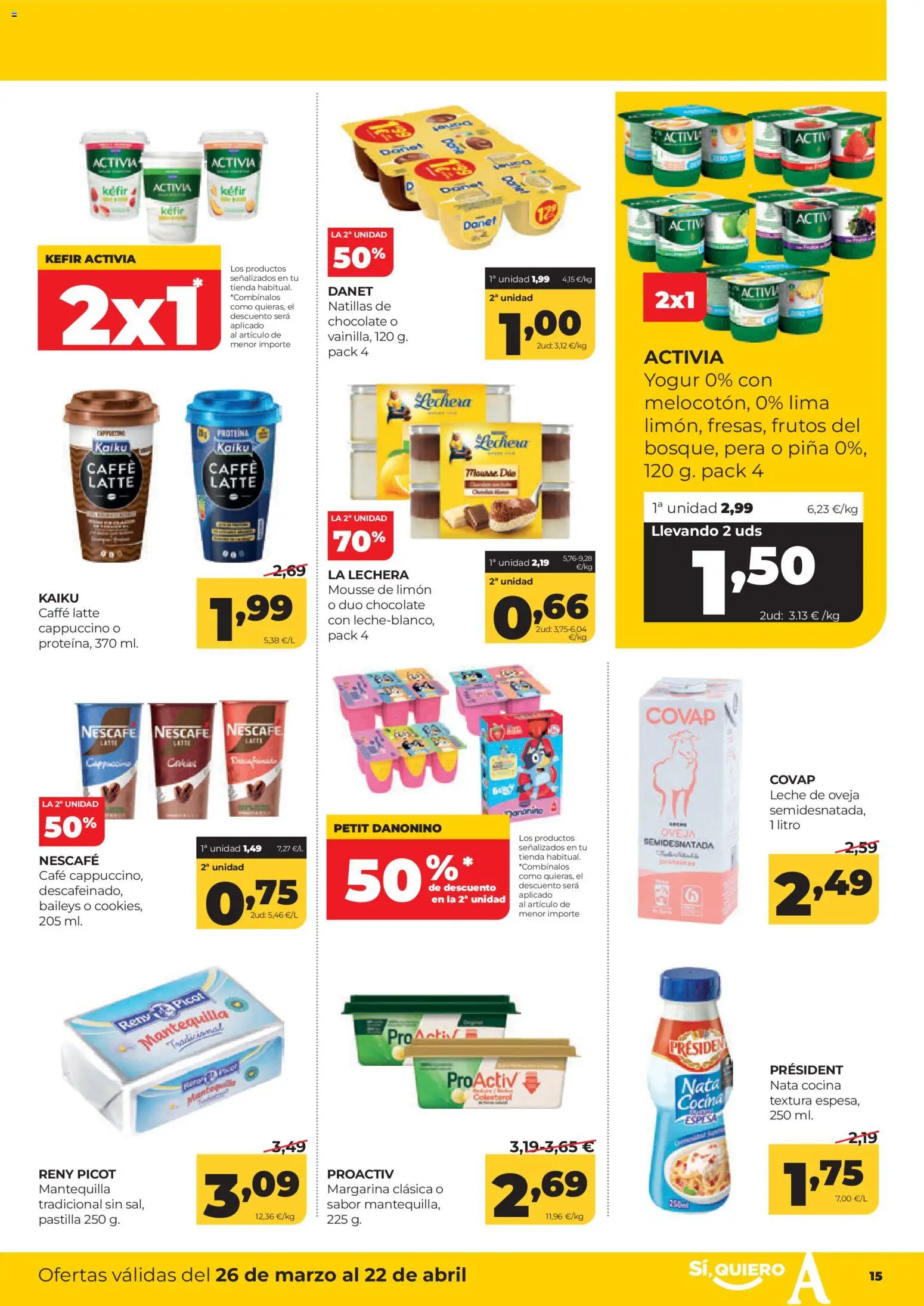 Alimerka Mensual del 26 de marzo al 22 de abril Castilla y León │ válido desde el 26.03.2026 | Página: 15 | Productos: Yogur, Chocolate, Margarina, Συσκευή ροής