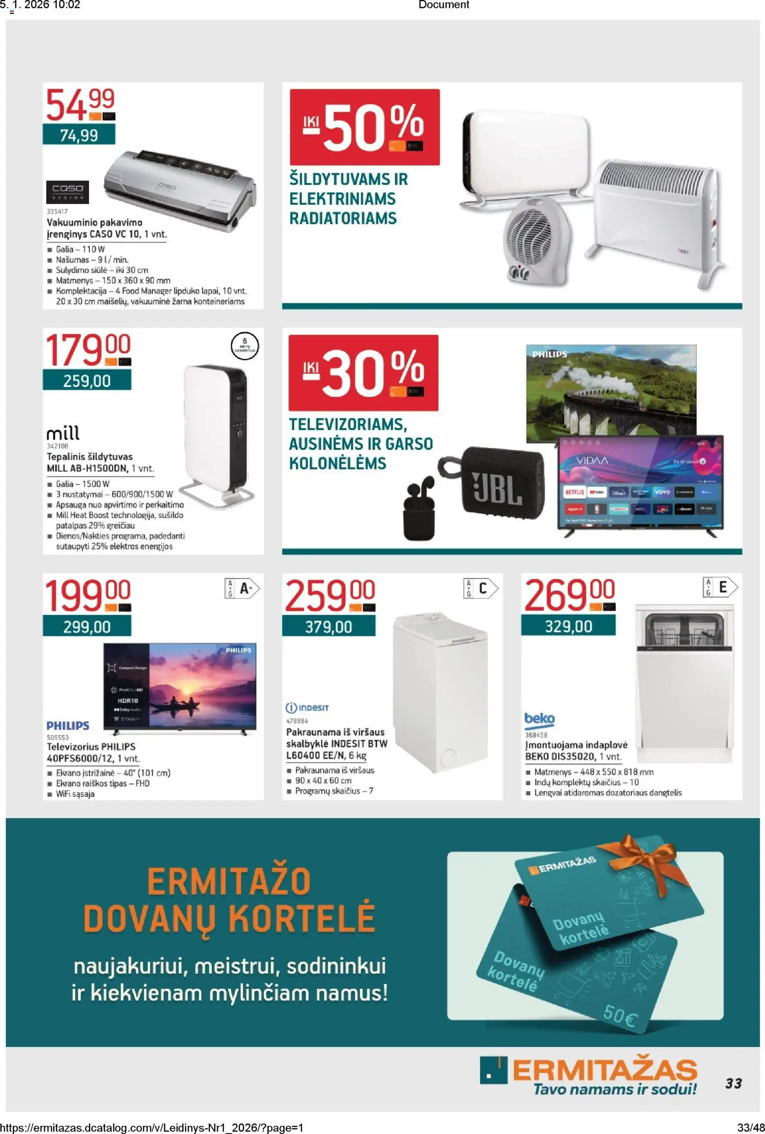 ERMITAŽAS akcijos nuo 05.01.2026 | Puslapis: 33 | Prekių: Televizorius, Audio, Indaplovė