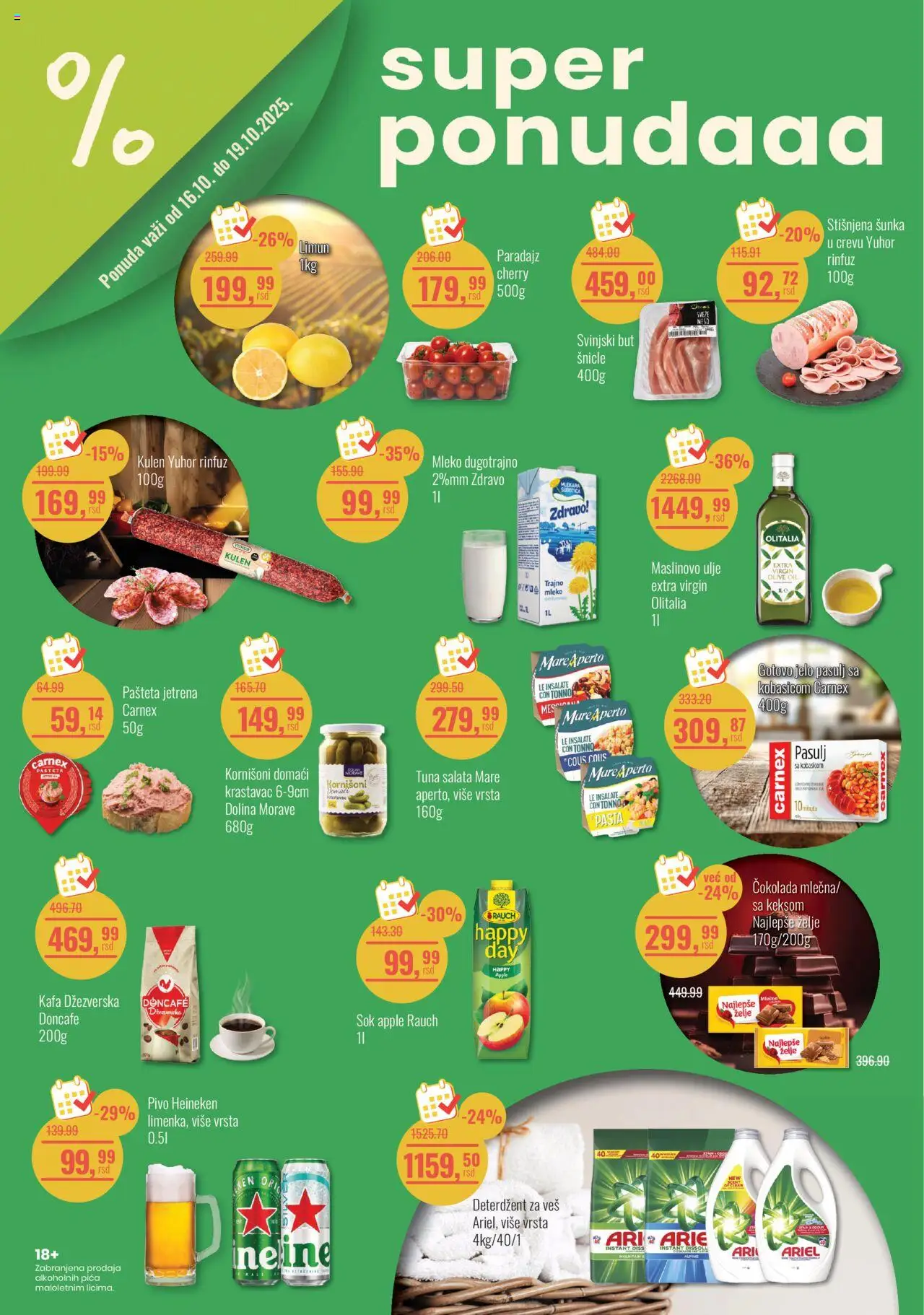 Aroma Market katalog - važi od 16.10.2025 | Strana: 1 | Proizvode: Ariel, Ulje, Šunka, Sok