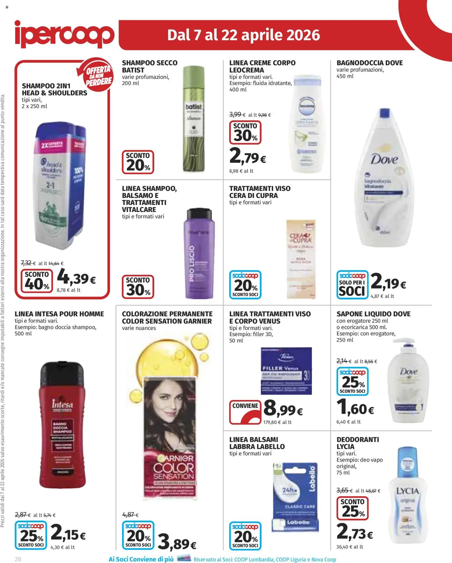 Volantino Ipercoop del 07.04.2026 | Pagina: 28 | Prodotti: Shampoo, Balsamo, Bagno, Doccia