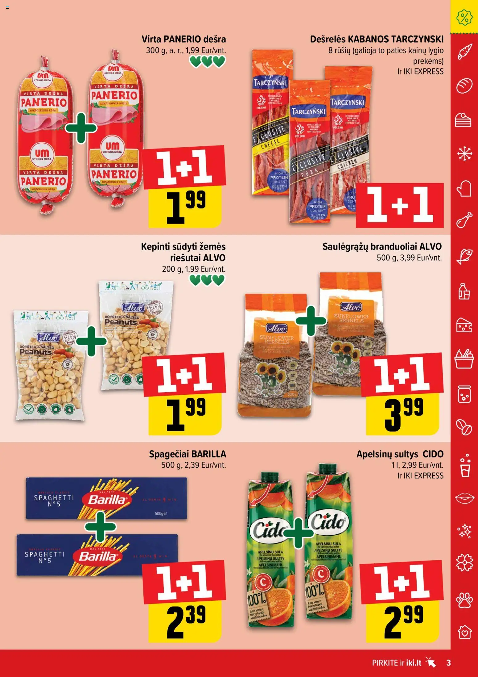 IKI akcijos nuo 16.03.2026 | Puslapis: 3 | Prekių: Riešutai, Dešrelės, Sultys, Dešra