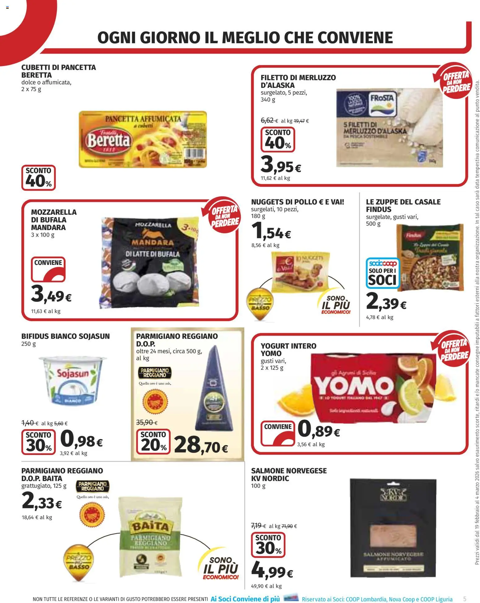 Volantino COOP del 19.02.2026 | Pagina: 5 | Prodotti: Salmone, Merluzzo, Pancetta, Mozzarella