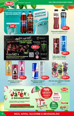 Reál akciós ujság - amely érvényes a következő dátumtól: 30.07.2025 | Oldal: 14 | Termékek: Energiaital, Pepsi, Red bull, Cukor