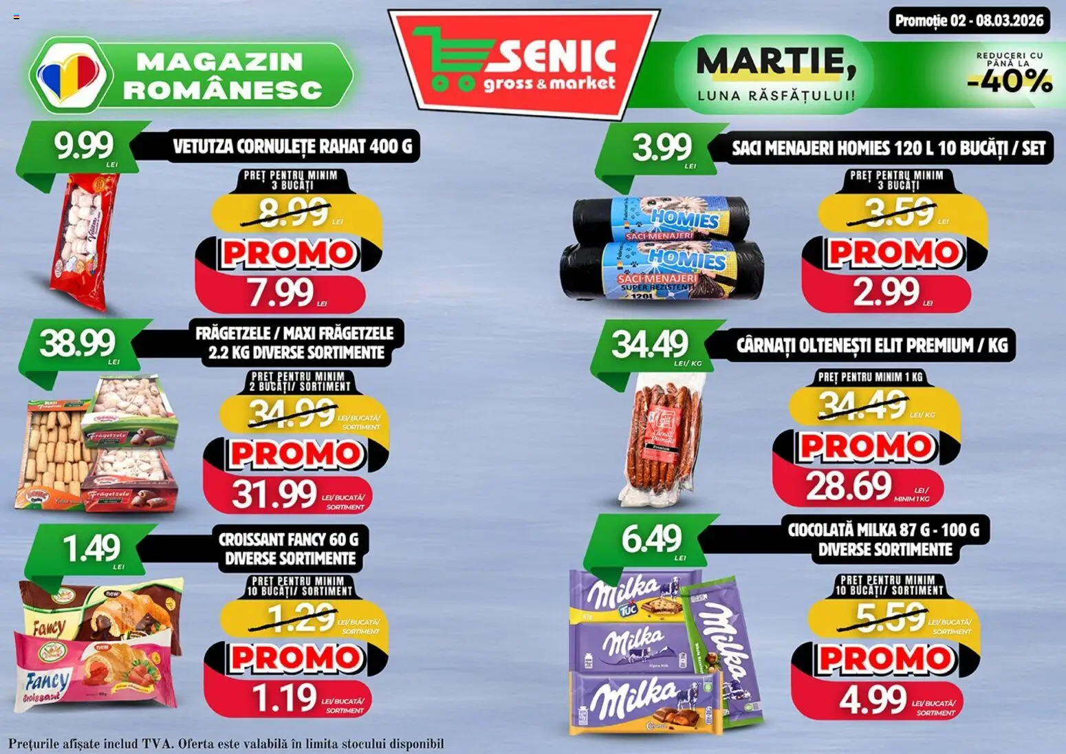 Noul catalog Senic – valabil de la 02.03.2026 | Pagină: 4 | Produse: Not defteri, Crenvurști, Cremă, Salam