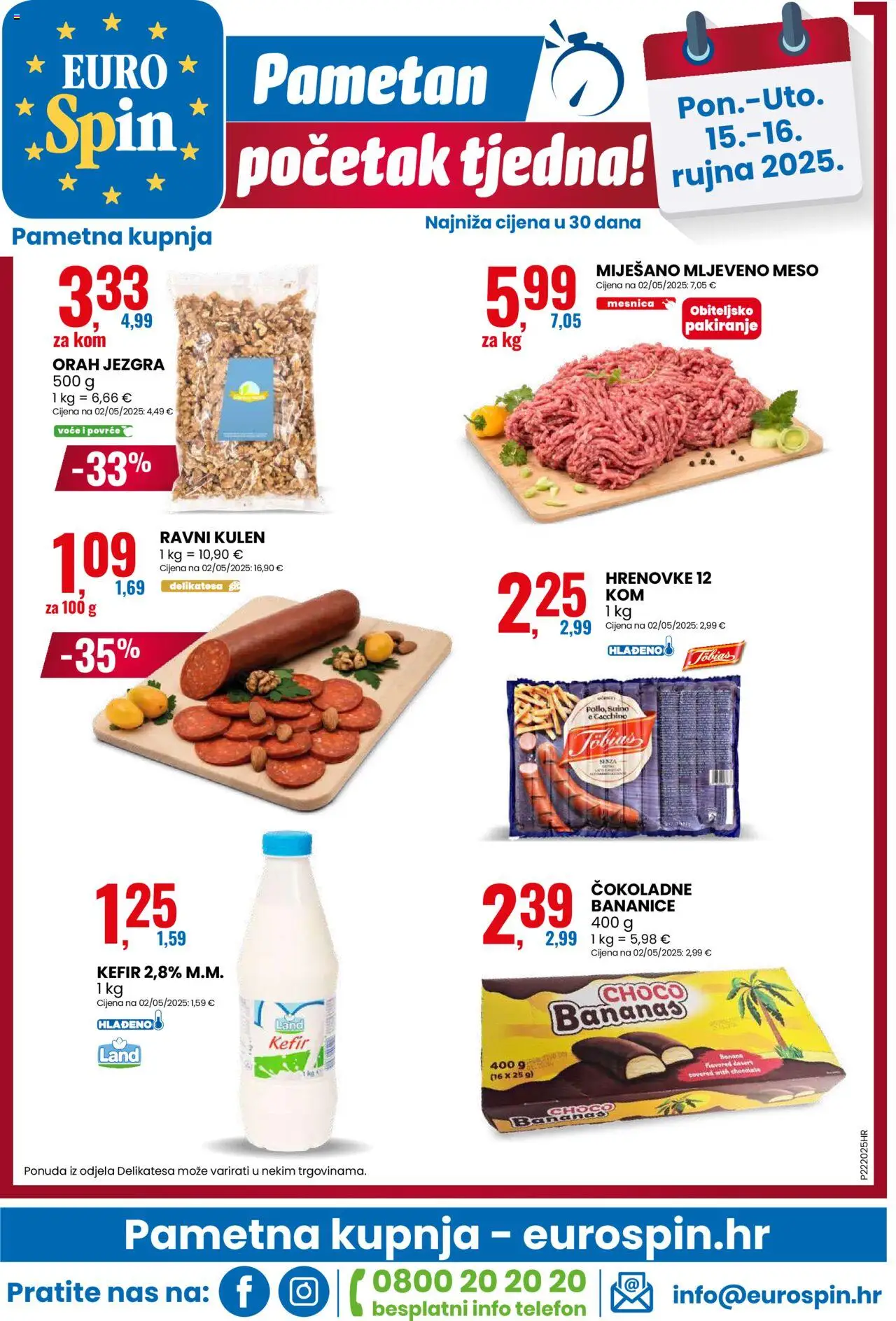 Eurospin katalog | vrijedi od 10.09.2025 | Stranica: 16 | Proizvodi: Meso, Mljeveno meso, Voće, Kefir