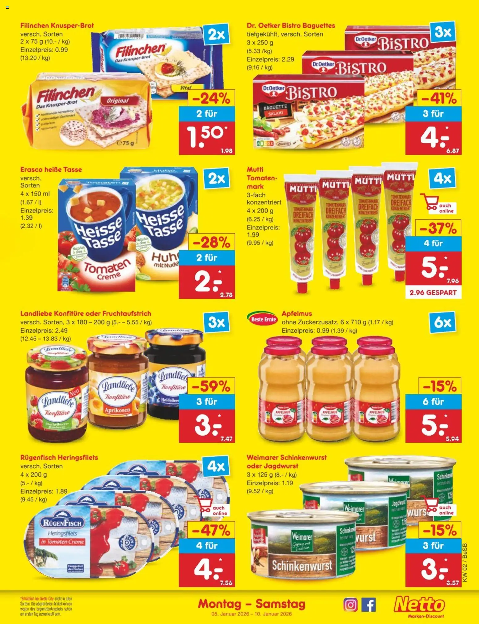 Netto Marken-Discount Prospekt 	 – gültig ab 05.01.2026 | Seite: 23 | Produkte: Baguette, Tomaten, Creme, Erasco