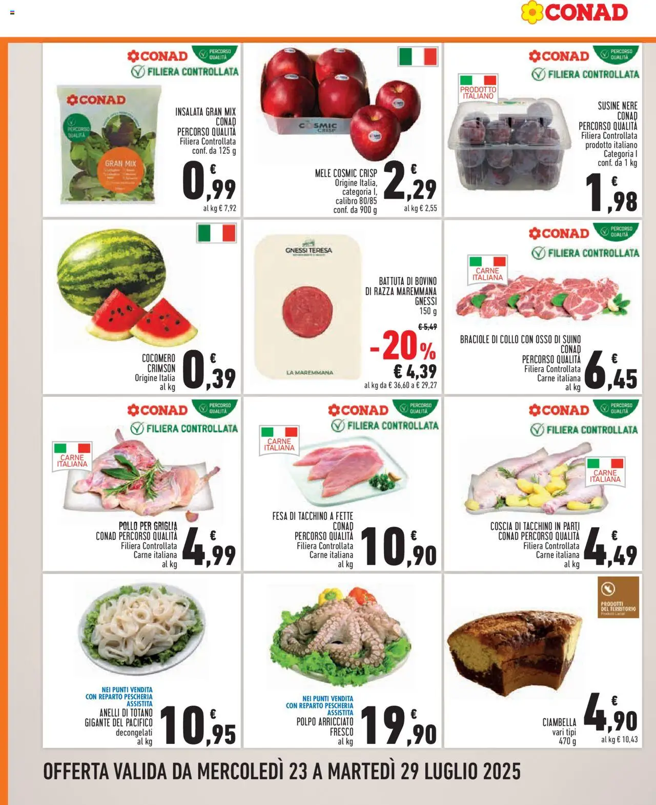 Volantino Conad del 23.07.2025 | Pagina: 2 | Prodotti: Insalata, Susine, Griglia, Totano