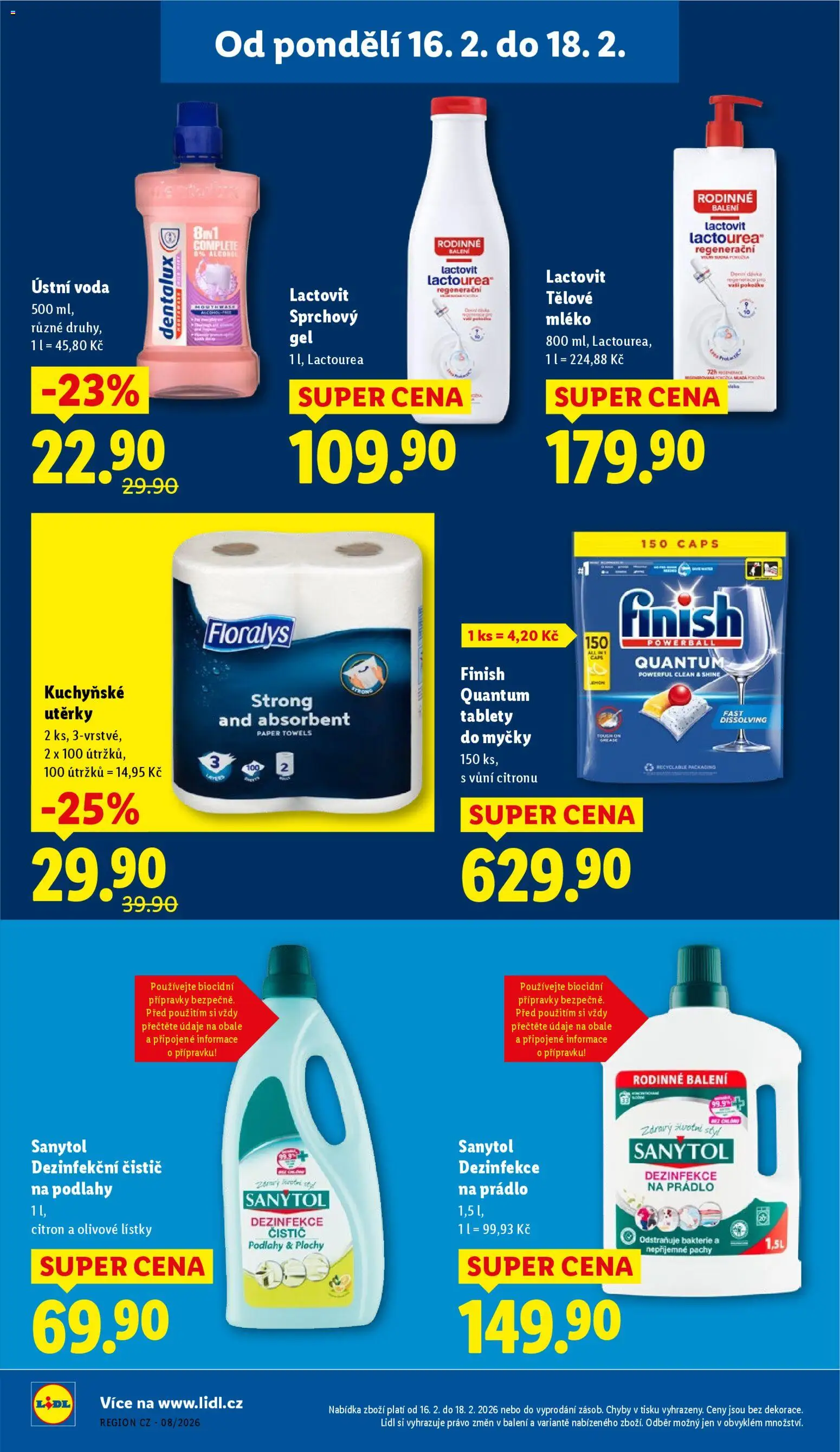 Lidl leták od 16.02.2026 | Strana: 28 | Produkty: Finish, Kuchyňské utěrky, Citron, Lactovit tělové mléko
