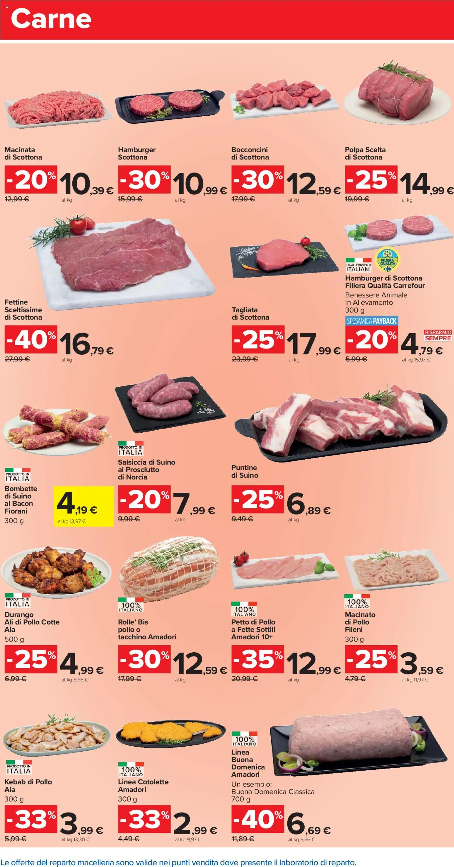 Volantino Carrefour del 04.11.2025 | Pagina: 4 | Prodotti: Pollo, Salsiccia, Hamburger, Macinato