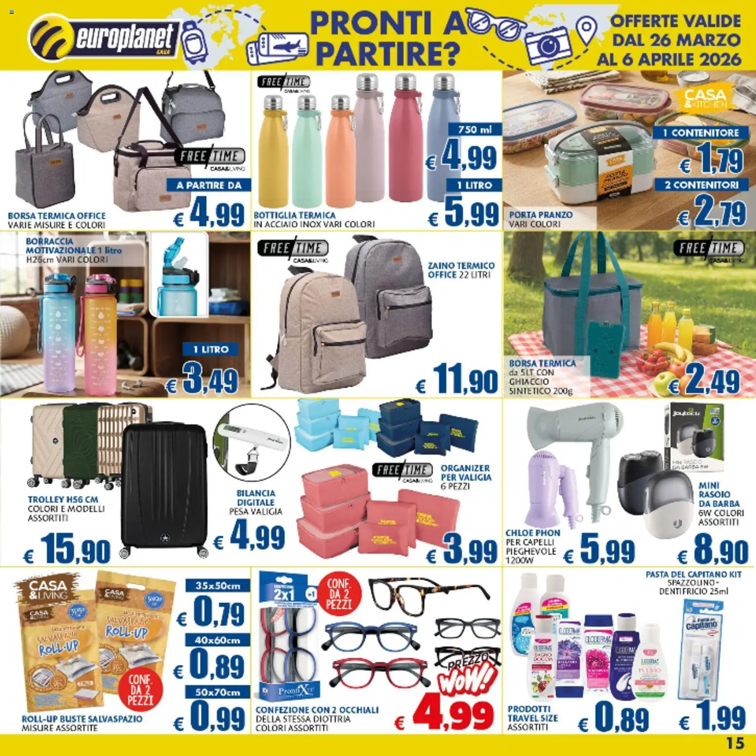 Volantino Europlanet Casa del 26.03.2026 | Pagina: 15 | Prodotti: Pasta, Occhiali, Trolley, Bottiglia