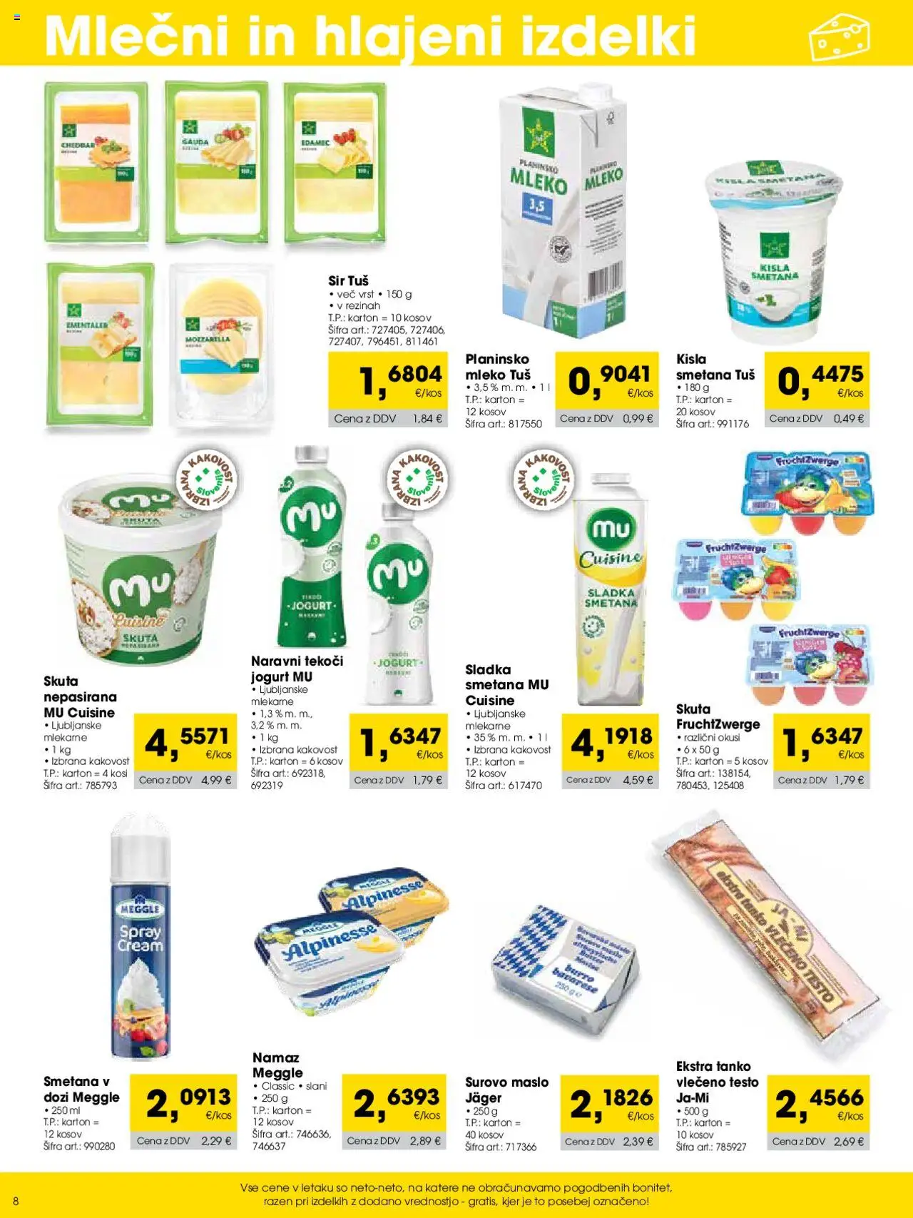 Tuš katalog cash & carry trgovec │ velja od 01.09.2025 | Stran: 8 | Izdelki: Namaz, Mleko, Maslo, Smetana