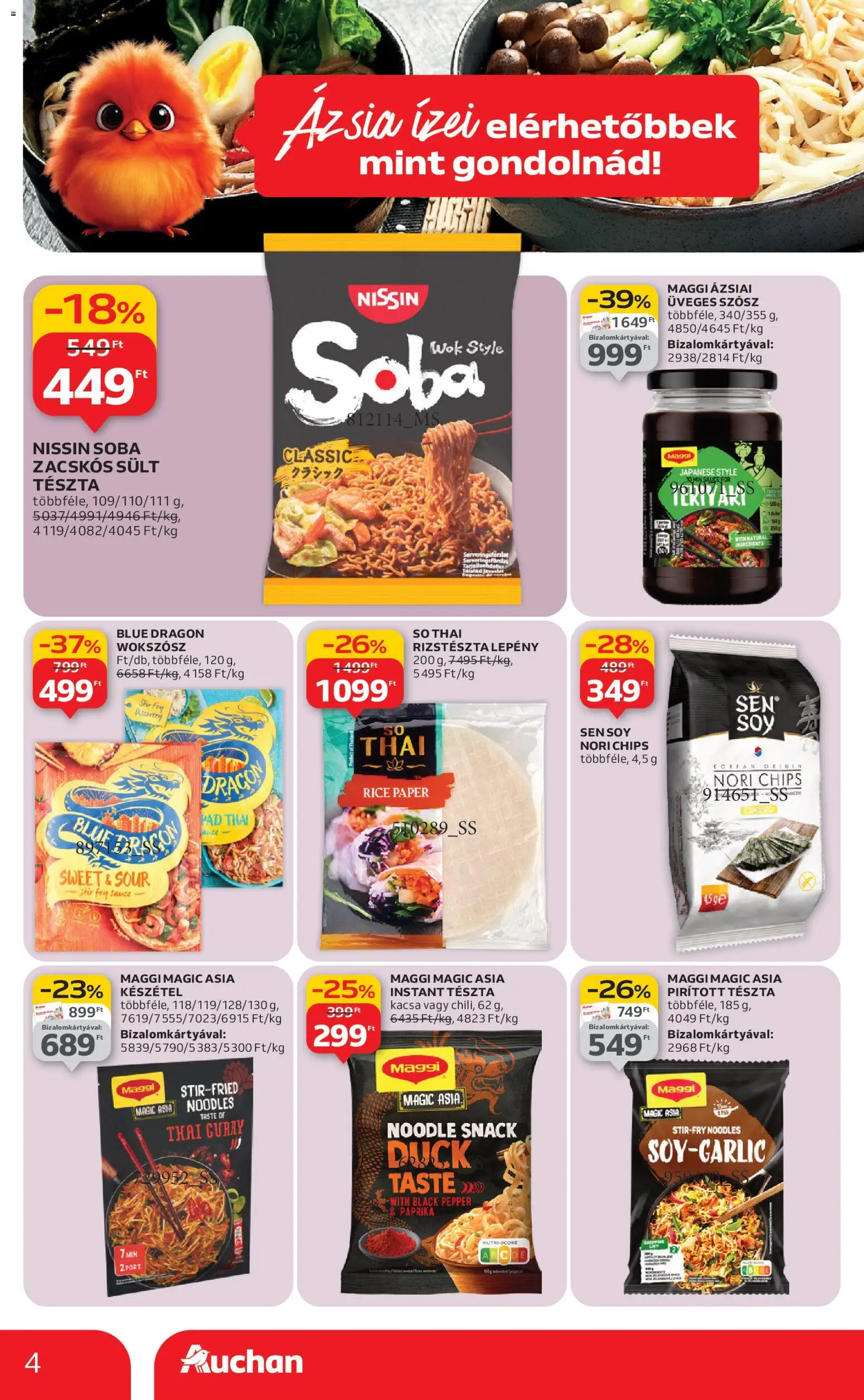 Auchan akciós ujság - amely érvényes a következő dátumtól: 29.01.2026 | Oldal: 4 | Termékek: Maggi, Tészta, Szósz, Készétel