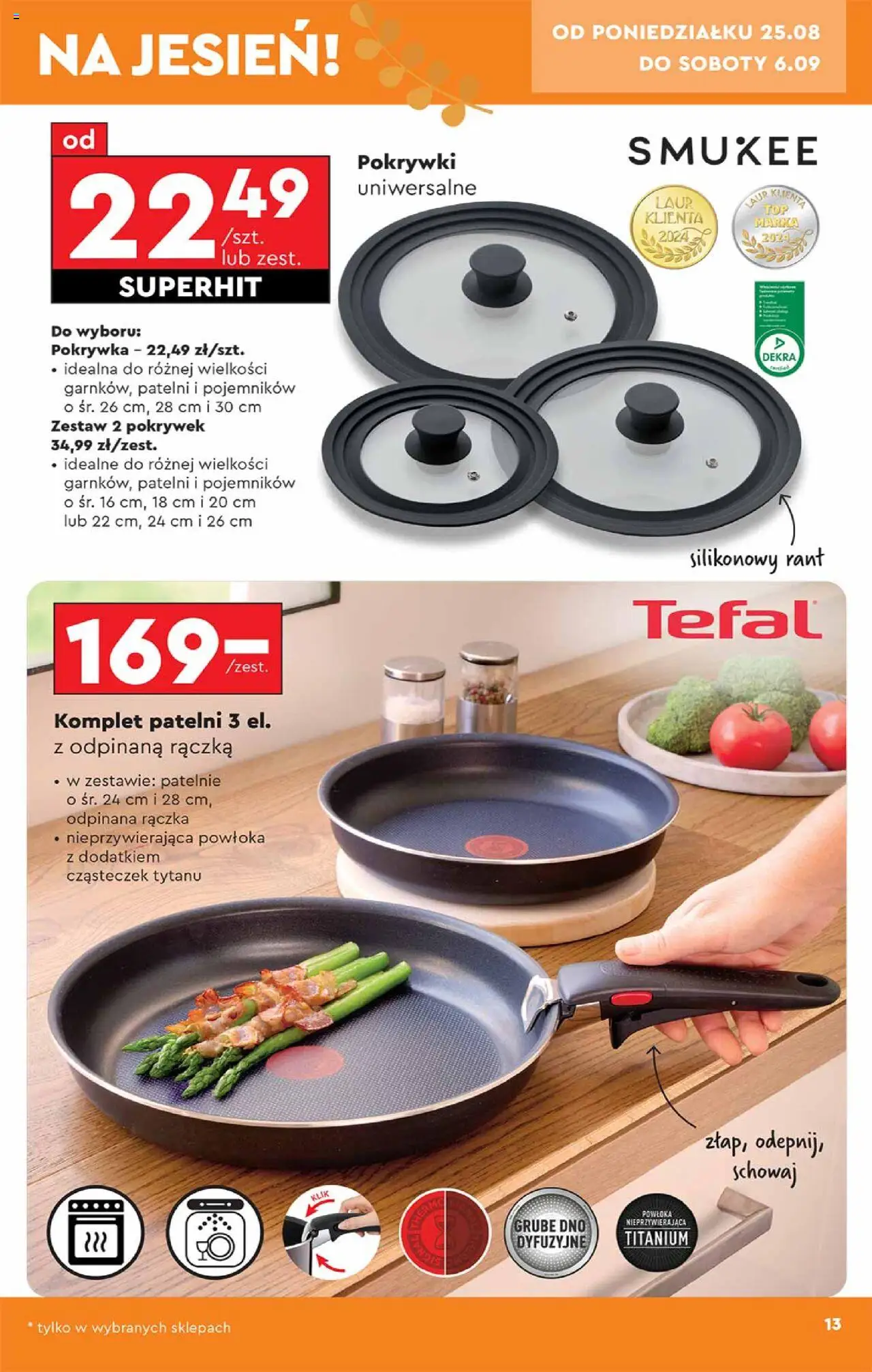 Biedronka gazetka - Hity i inspiracje od 25.08.2025 | Strona: 13 | Produkty: Patelnie, Tefal